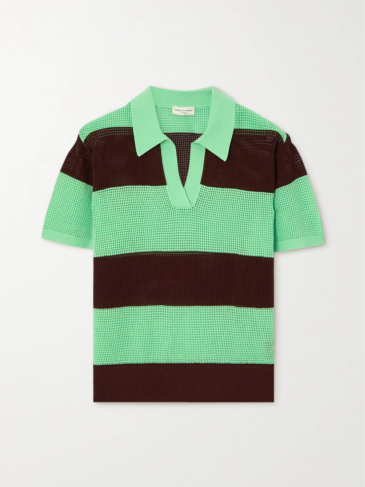 Dries Van Noten - Striped Open-knit T-shirt - Brown