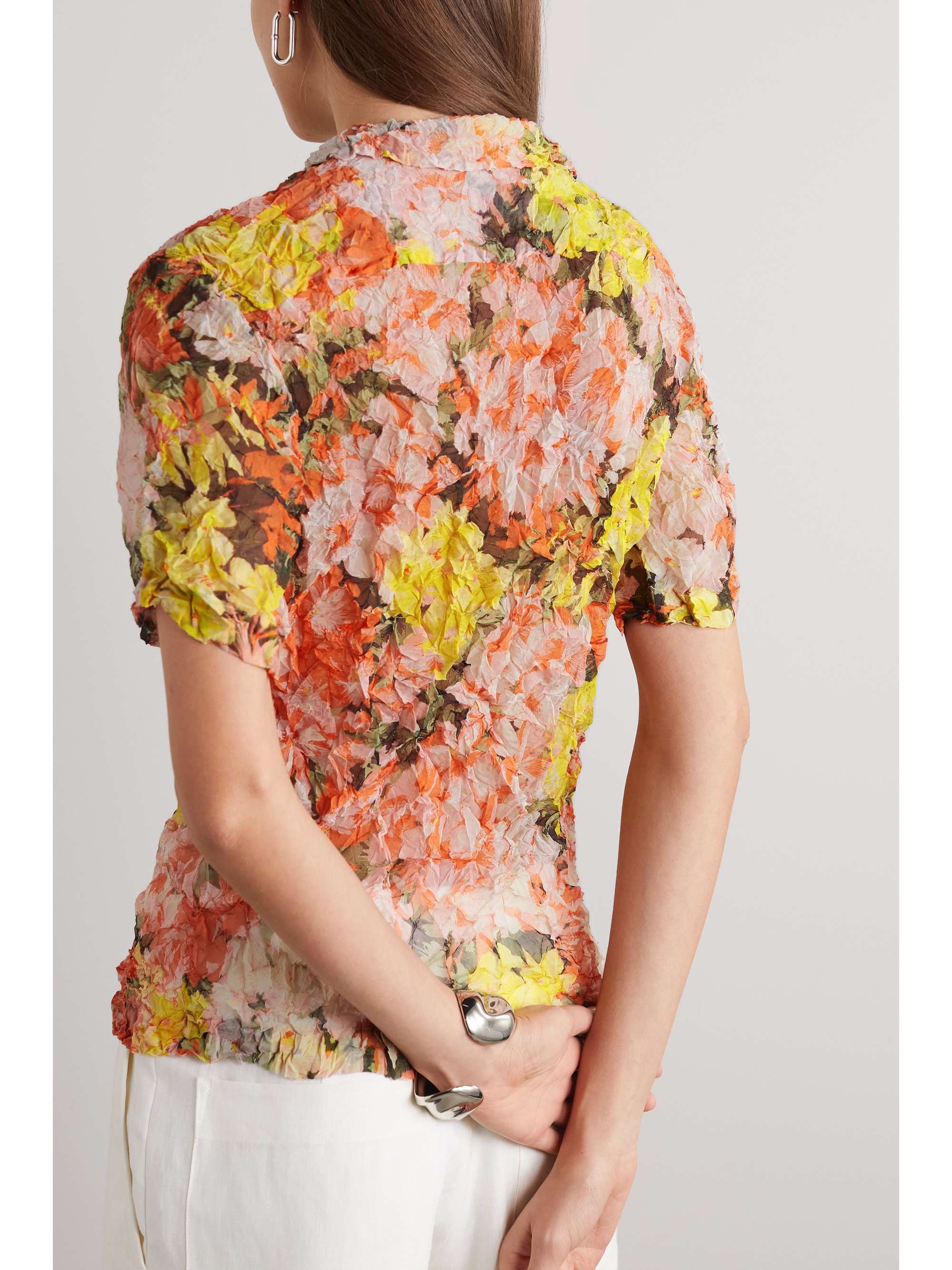 DRIES VAN NOTEN Floral-print crinkled-georgette shirt