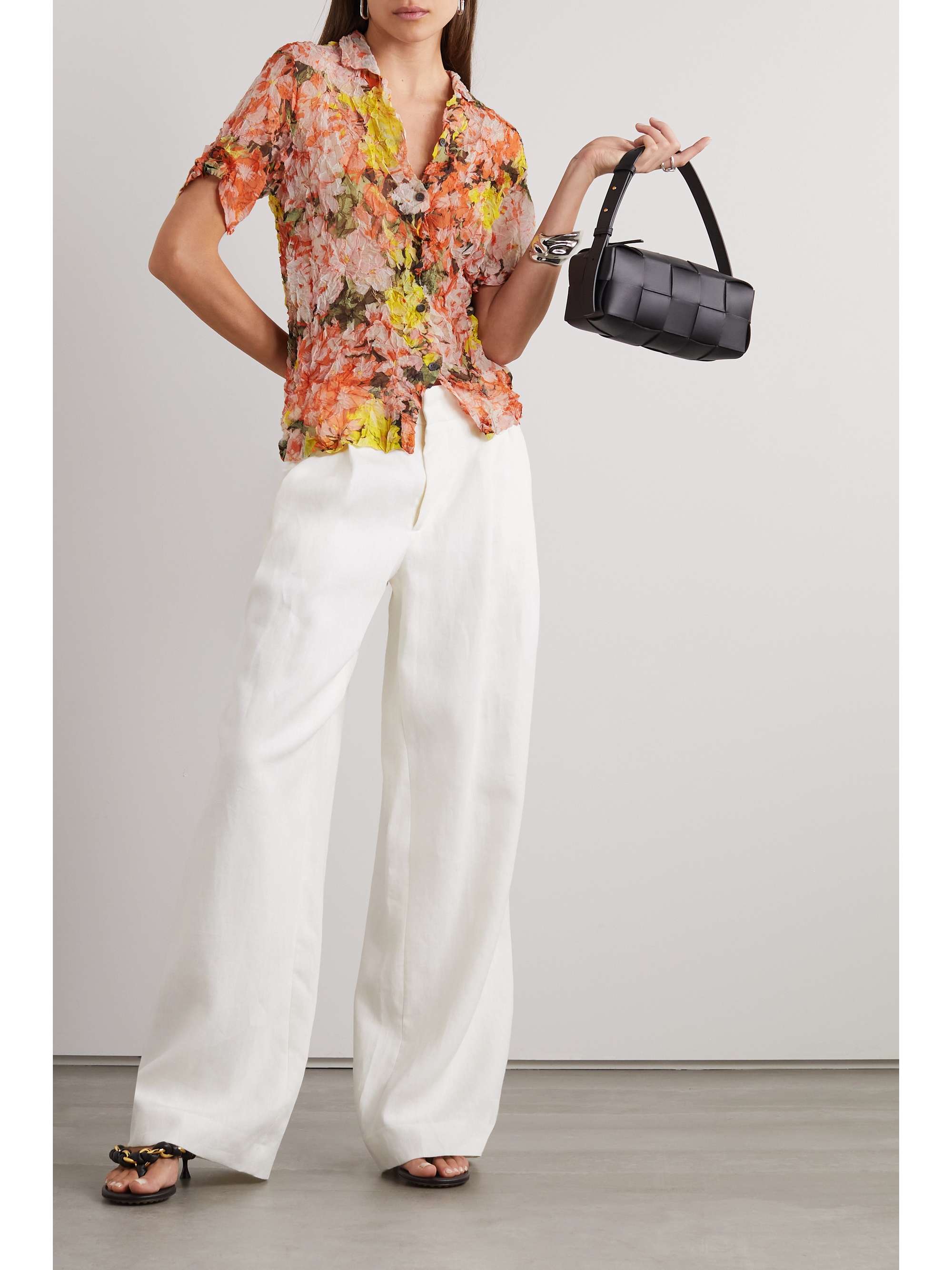 DRIES VAN NOTEN Floral-print crinkled-georgette shirt