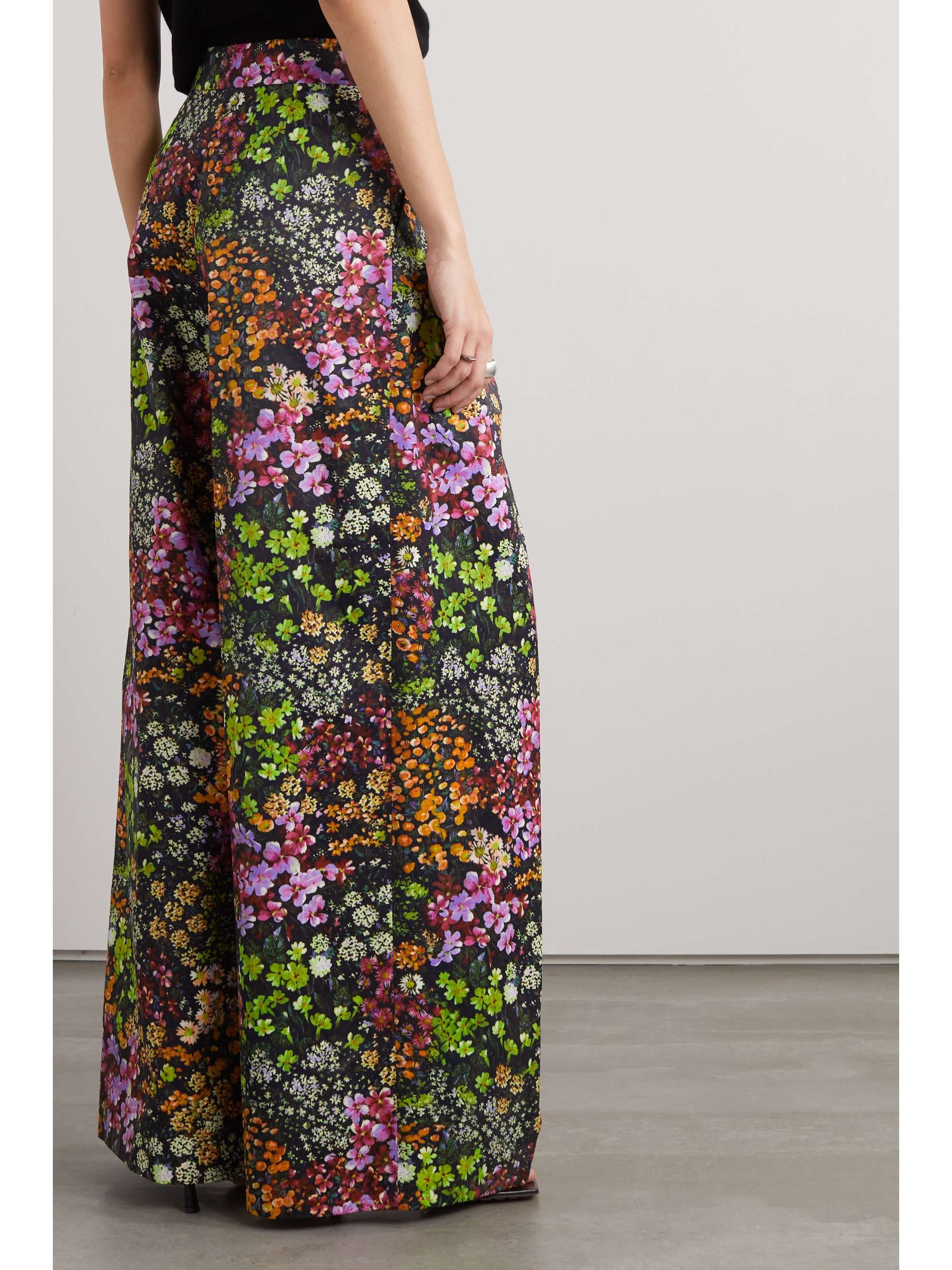 DRIES VAN NOTEN Pleated floral-print twill wide-leg pants