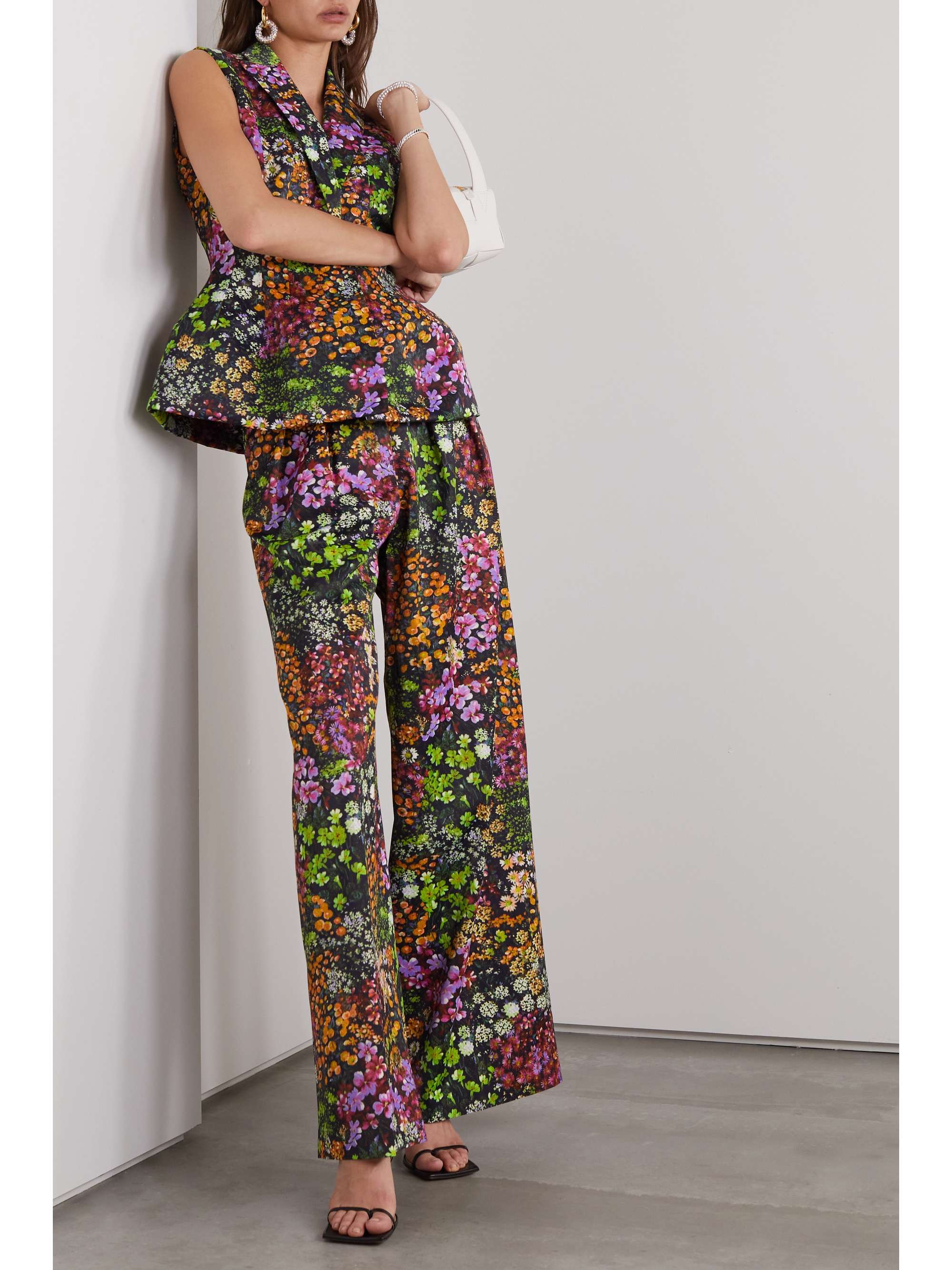DRIES VAN NOTEN Pleated floral-print twill wide-leg pants