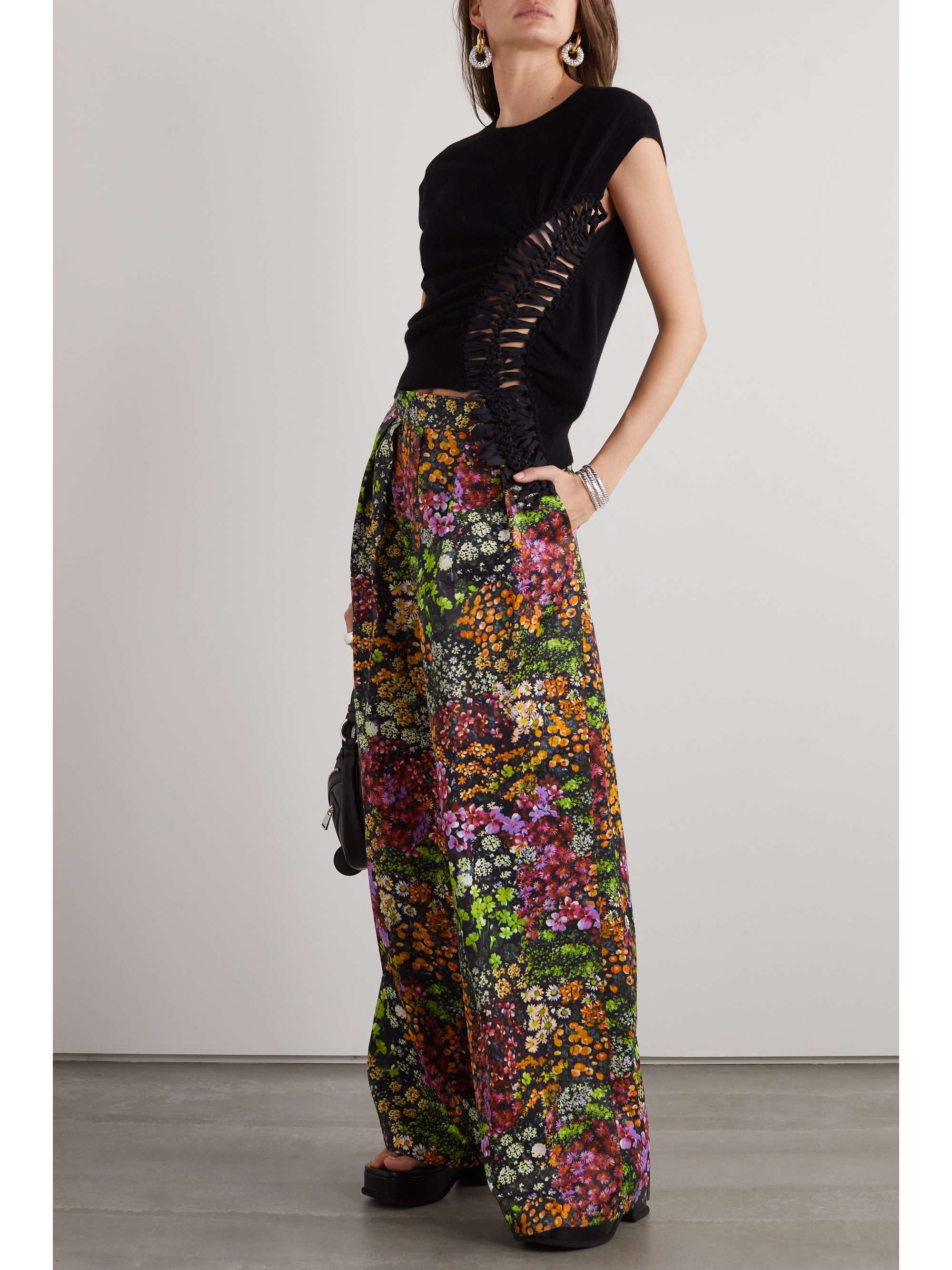 DRIES VAN NOTEN Pleated floral-print twill wide-leg pants
