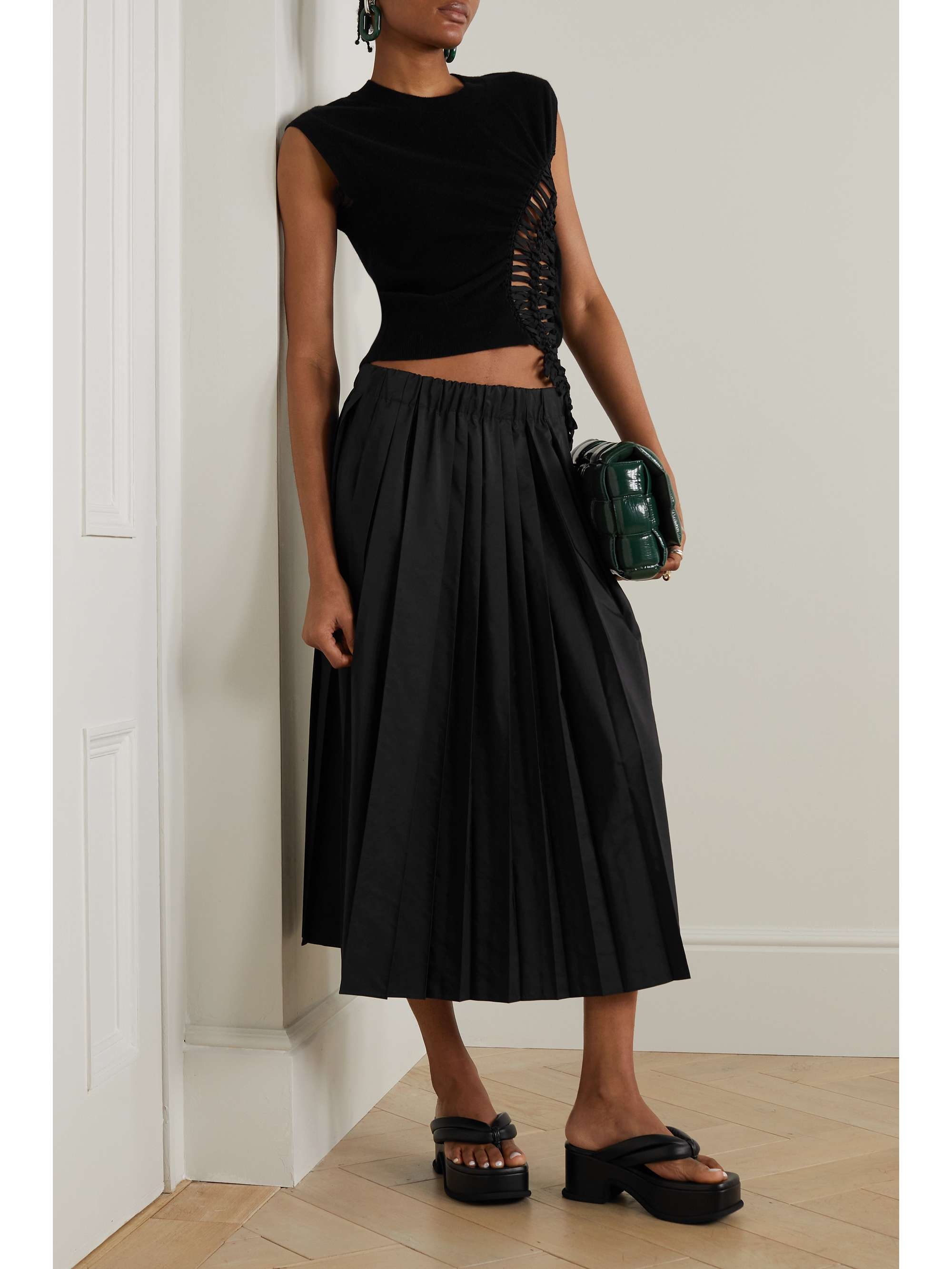 DRIES VAN NOTEN カシミヤ クロップドトップス マクラメ＆クロシェトリム ギャザー入り