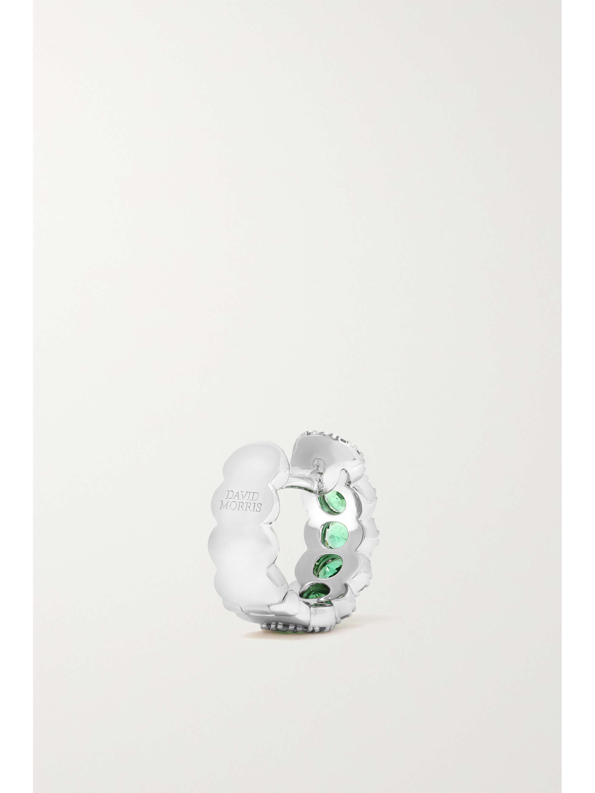 DAVID MORRIS 18-karat white gold, emerald and diamond hoop earrings