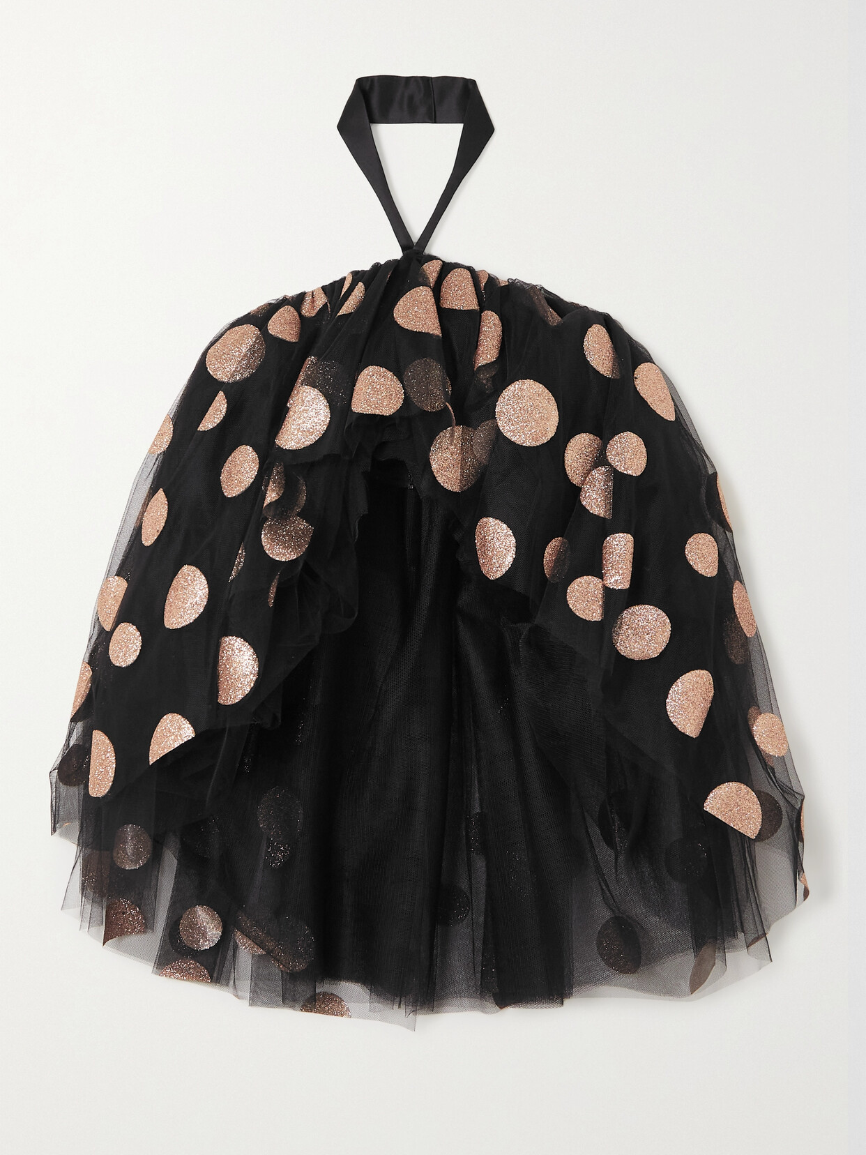 Halpern - Cropped Halterneck Glittered Polka-dot Tulle Top - Black