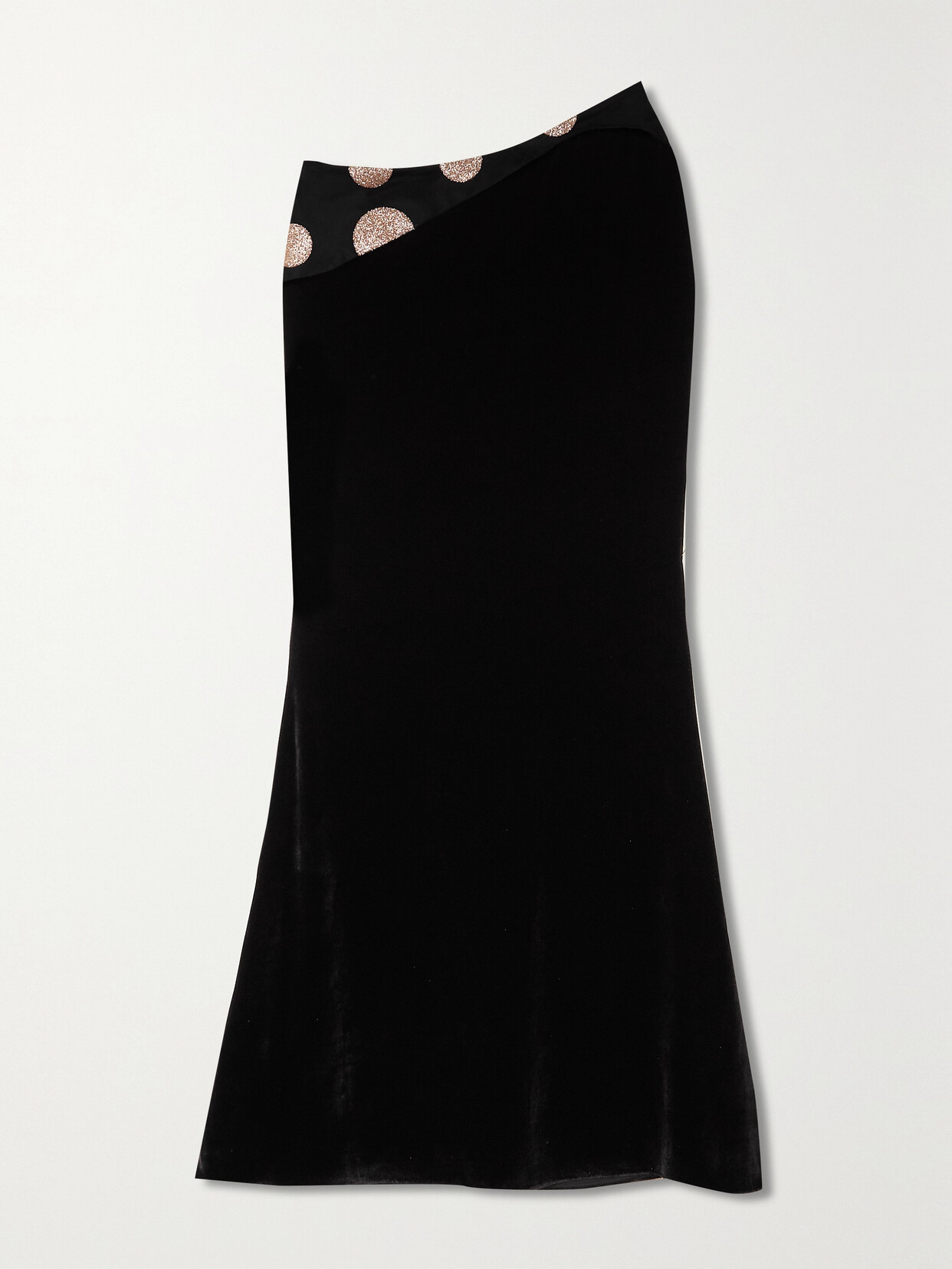 Halpern - Asymmetric Glittered Polka-dot Tulle And Velvet Skirt - Black