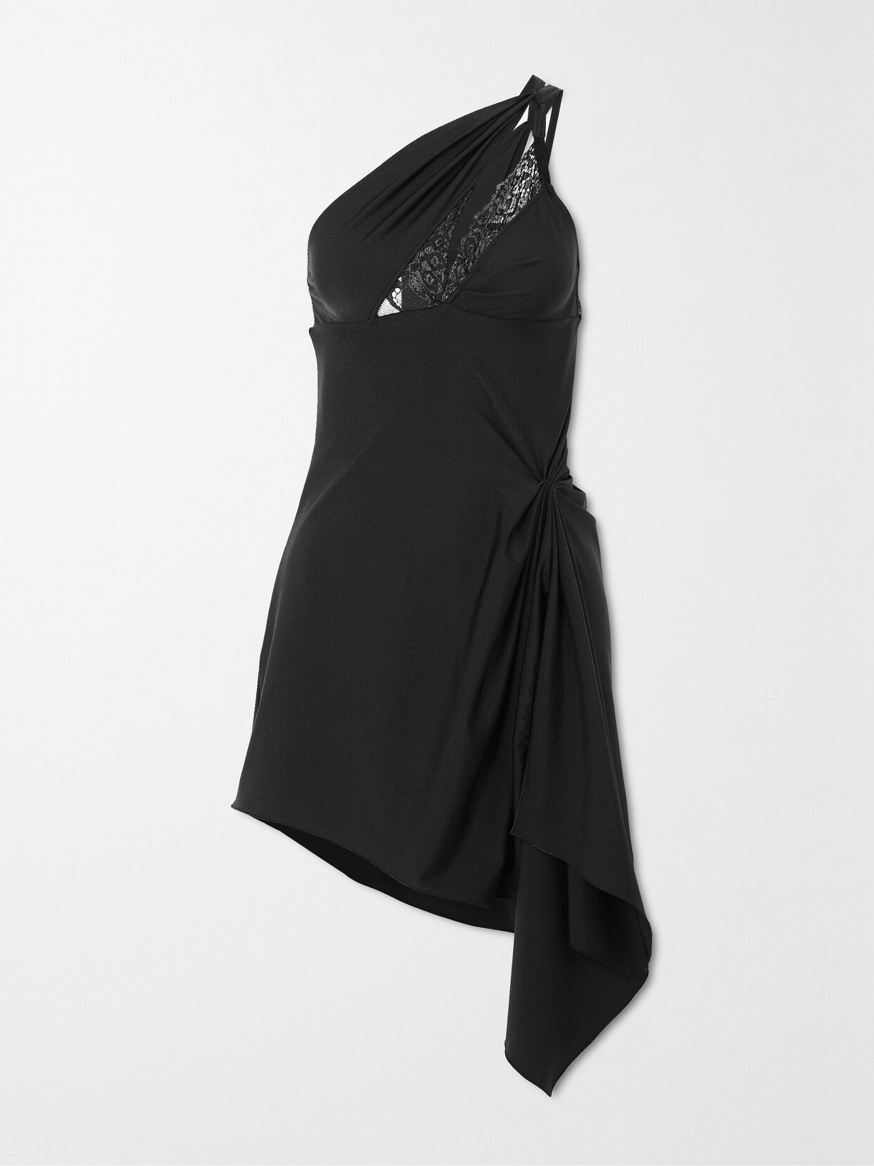 Coperni - Asymmetric Lace-trimmed Satin-jersey Mini Dress - Black