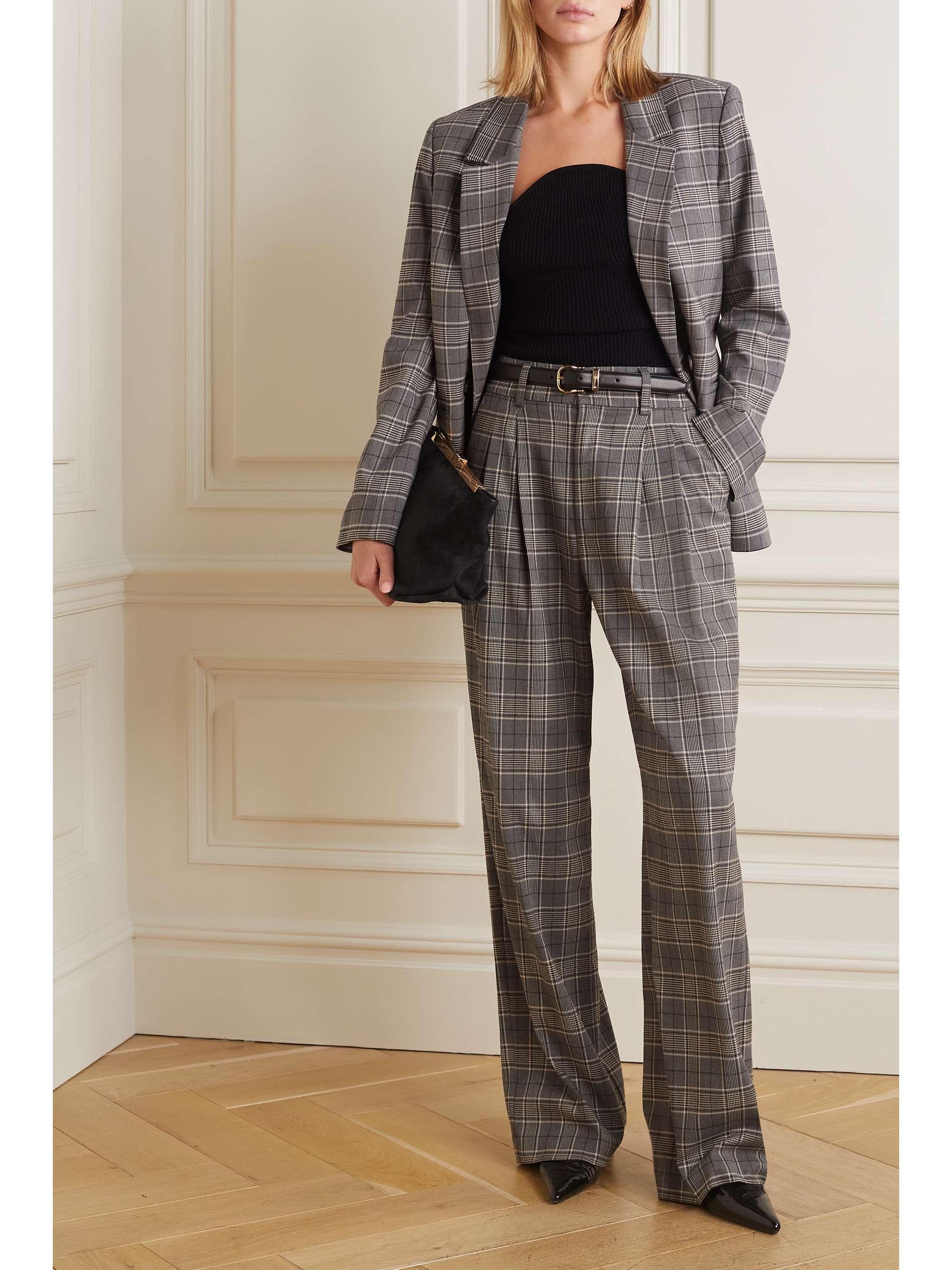 ANINE BING Carrie checked flannel straight-leg pants