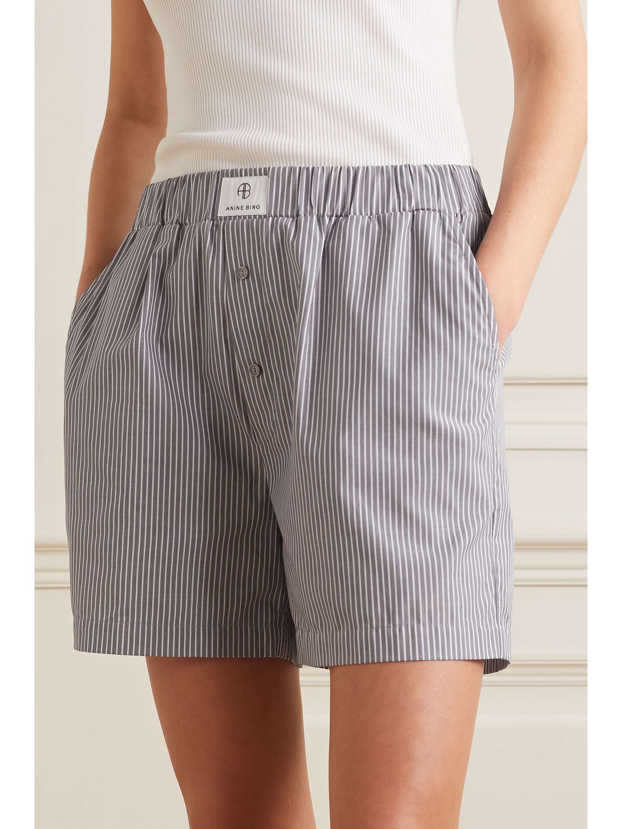 ANINE BING Liam striped cotton-poplin shorts