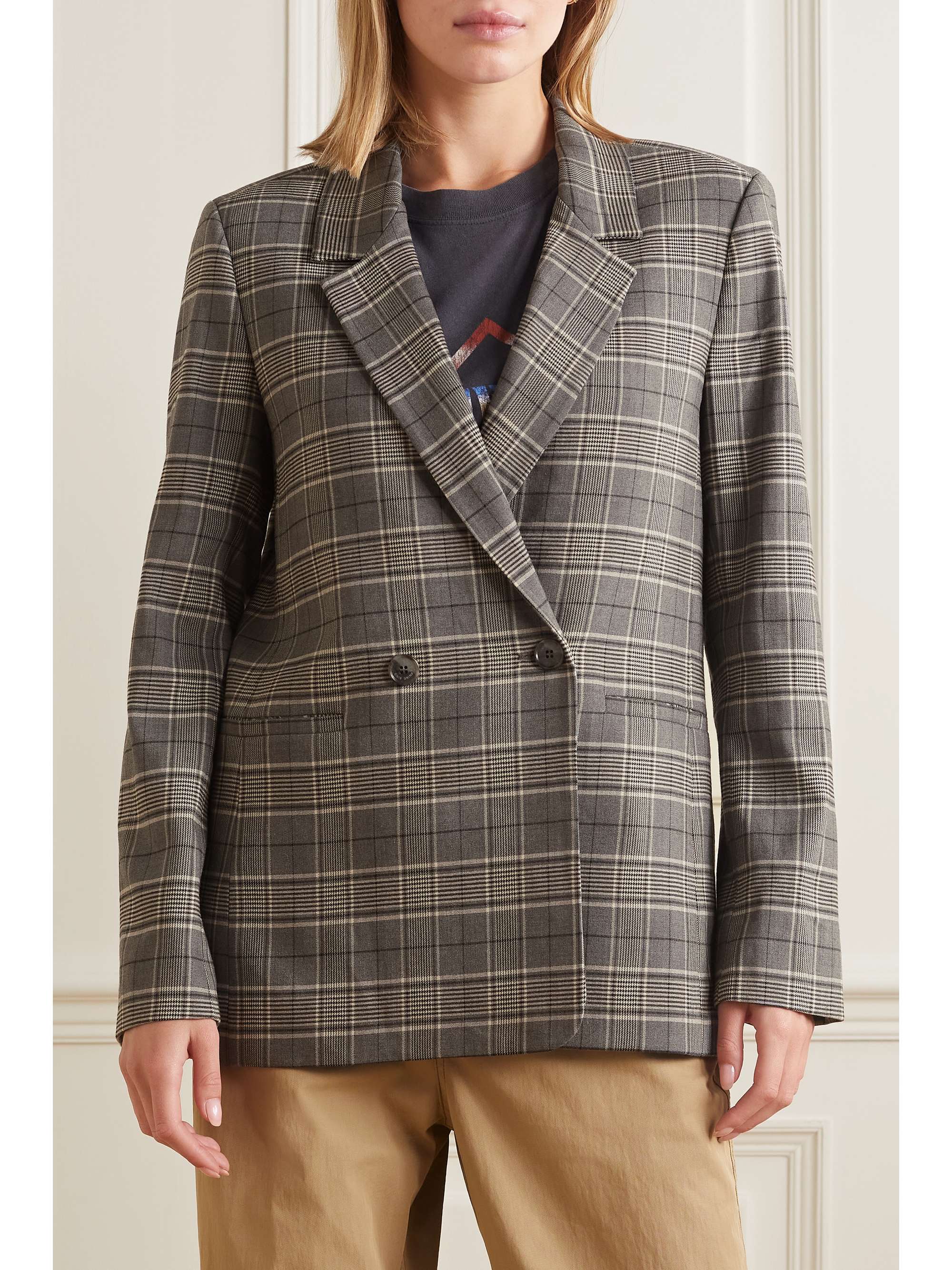 ANINE BING Blazer à double boutonnage en flanelle à carreaux Madeleine