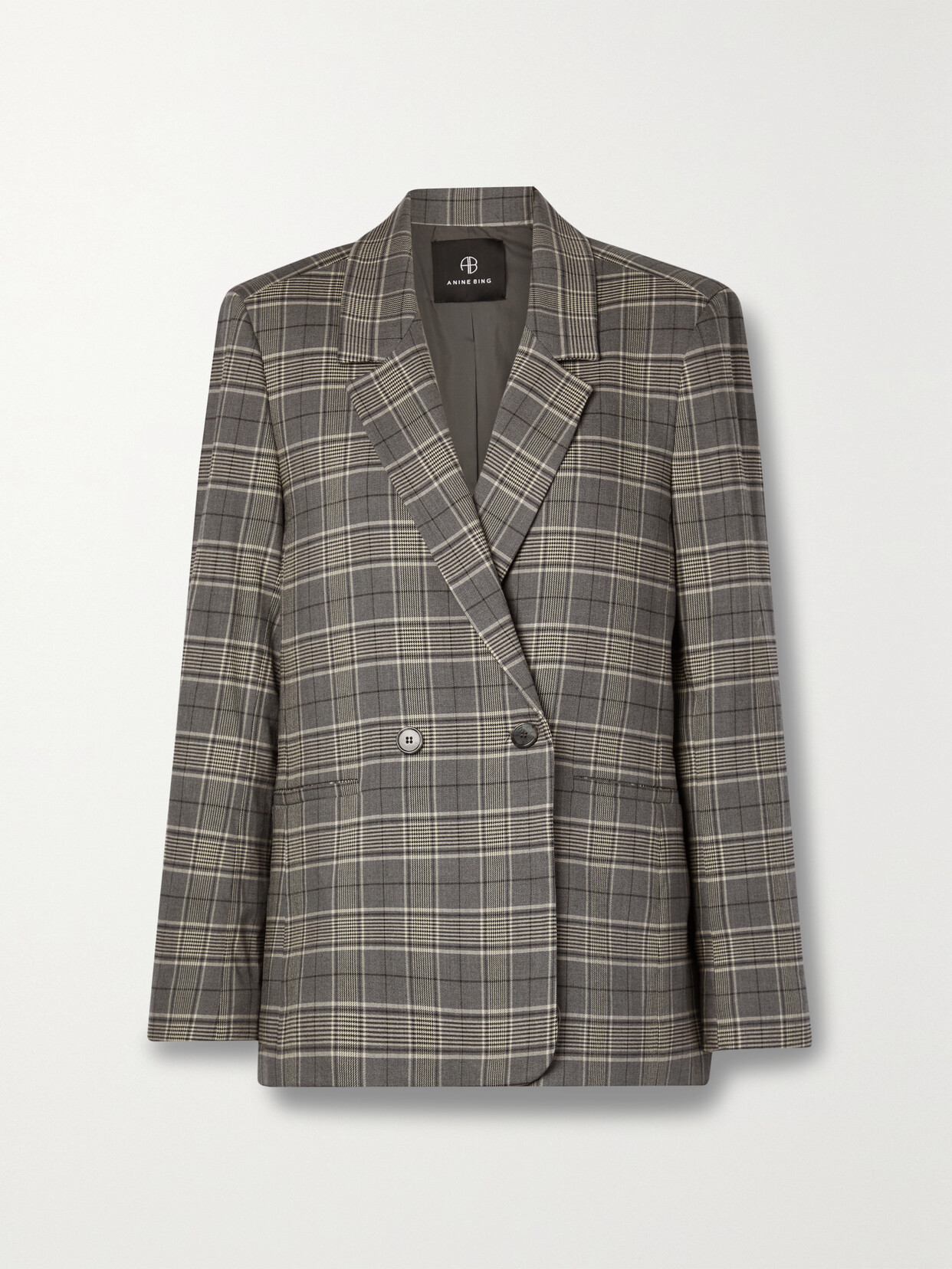 Anine Bing - Madeleine Double-breasted Checked Flannel Blazer - Gray