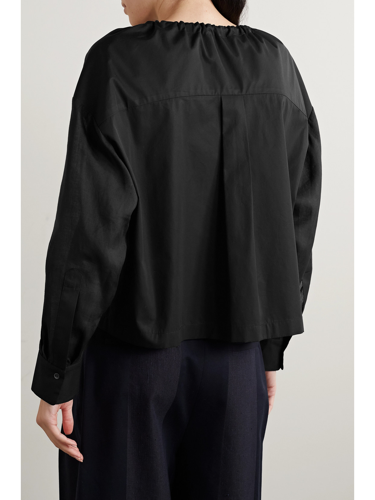 Partow Ami Gathered Cotton-poplin Blouse In Black