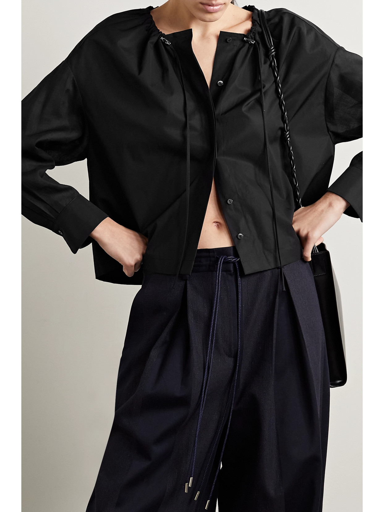 Partow Ami Gathered Cotton-poplin Blouse In Black