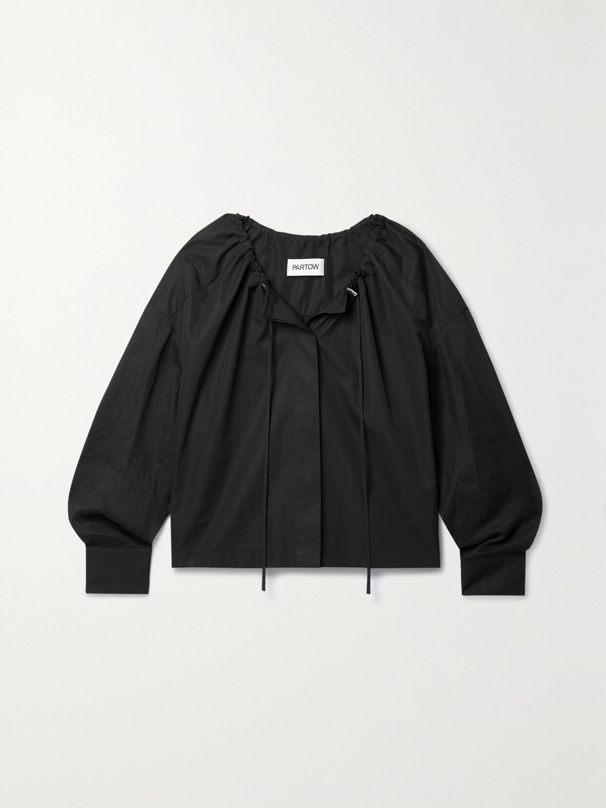 Partow Ami Gathered Cotton-poplin Blouse In Black