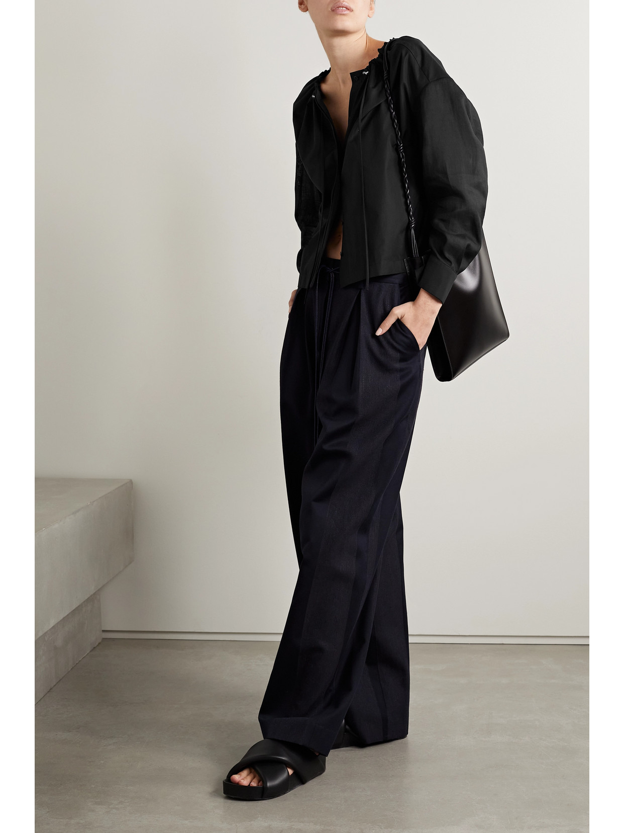 Partow Ami Gathered Cotton-poplin Blouse In Black