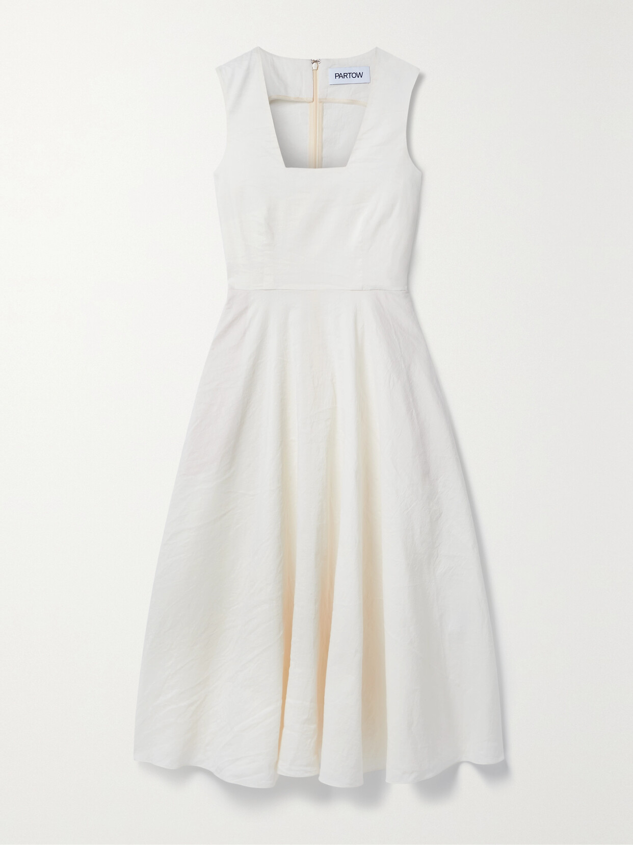 Partow Carina Belted Seersucker Midi Dress In Ivory