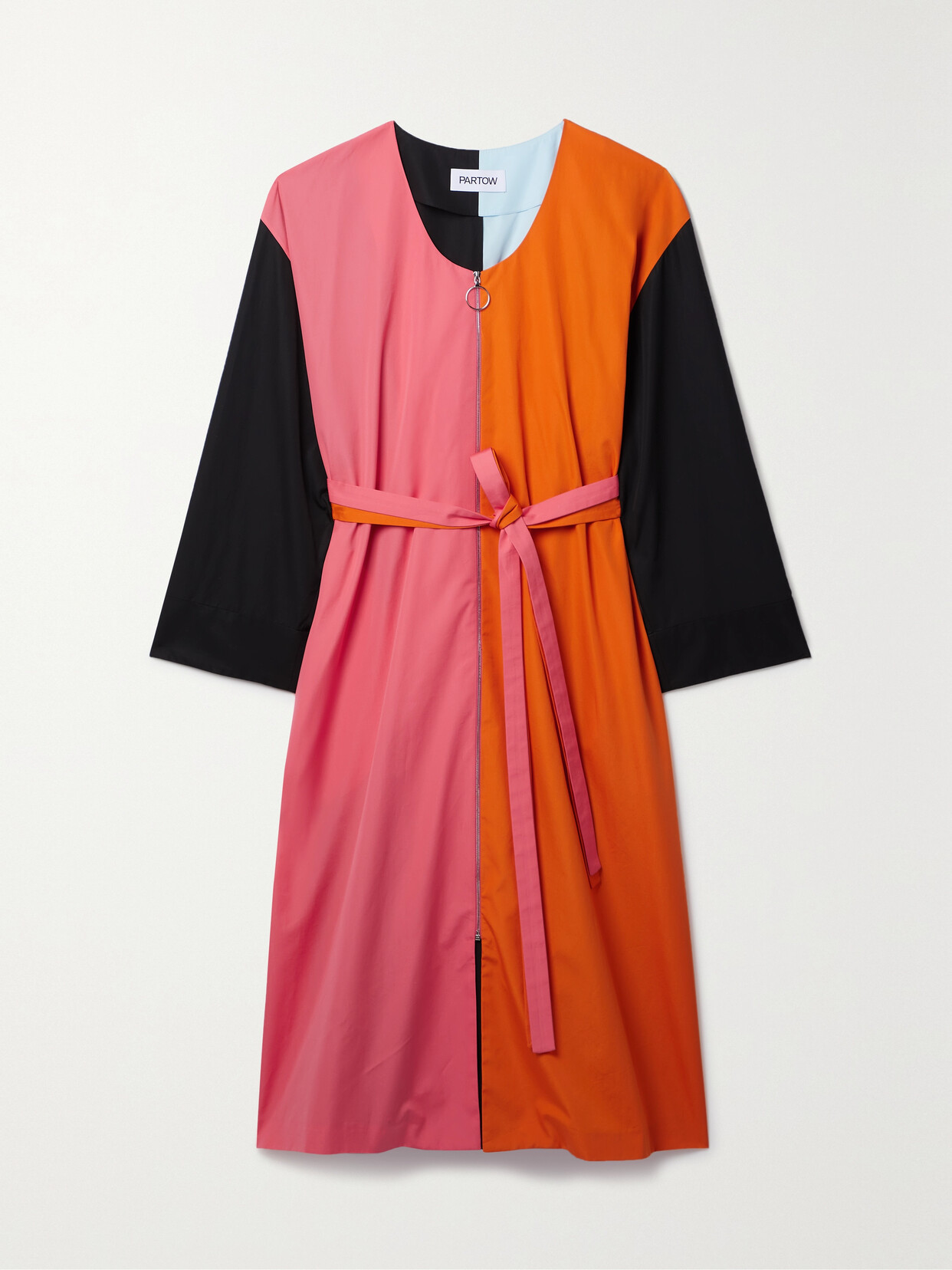 PARTOW ANDY BELTED COLOR-BLOCK COTTON-POPLIN MIDI DRESS