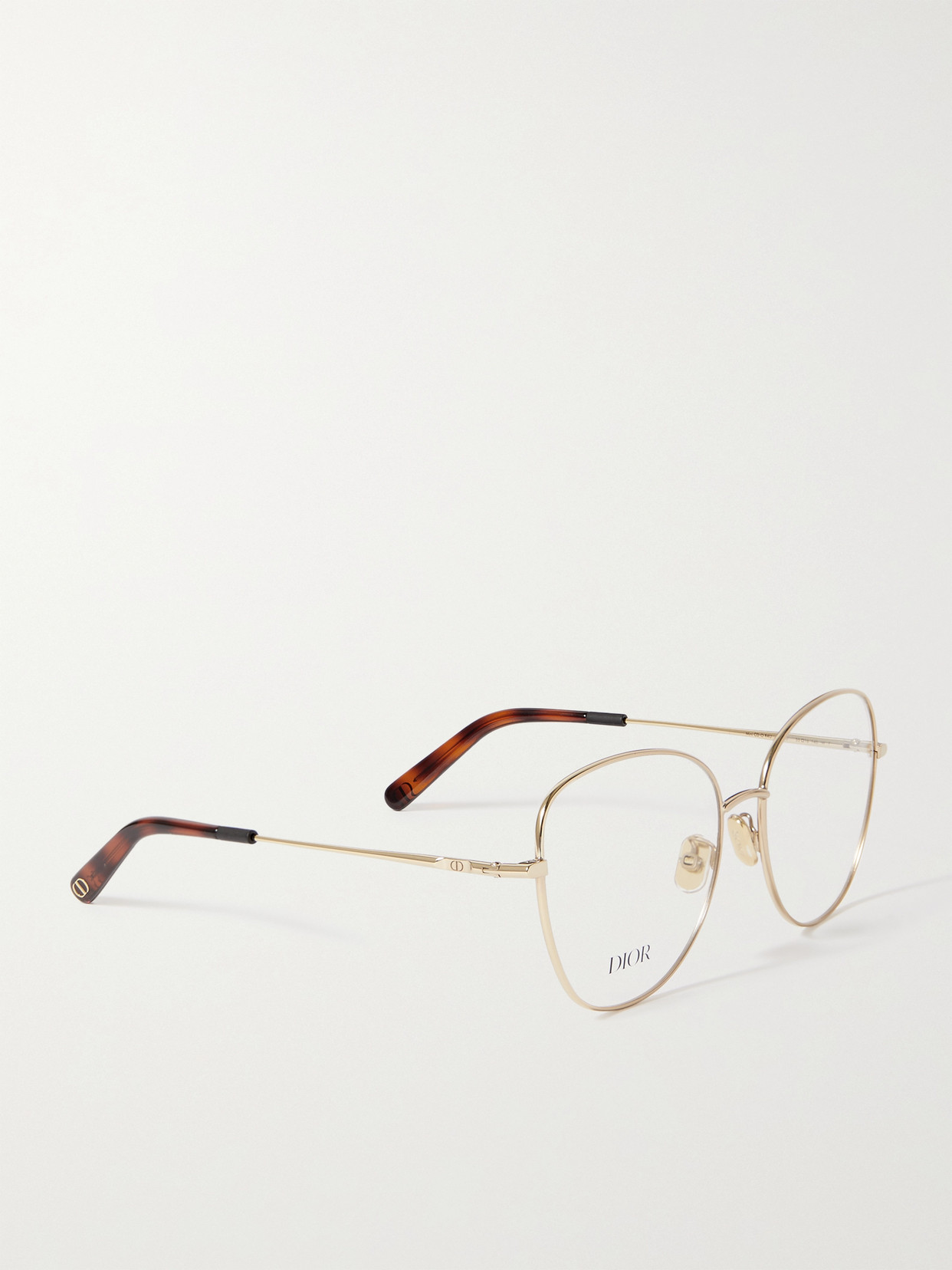 DIOR MINI CD O B4U OVERSIZED ROUND-FRAME SILVER-TONE AND TORTOISESHELL ACETATE OPTICAL GLASSES