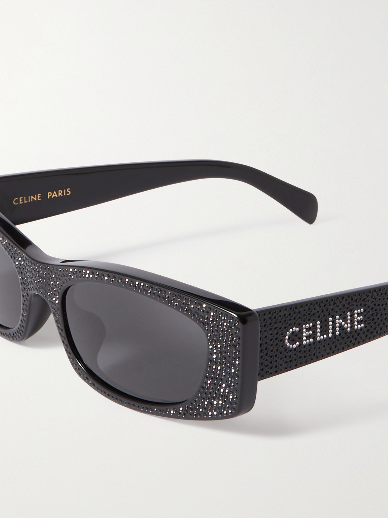 Shop Celine Animation Crystal-embellished Cat-eye Acetate Sunglasses In Black