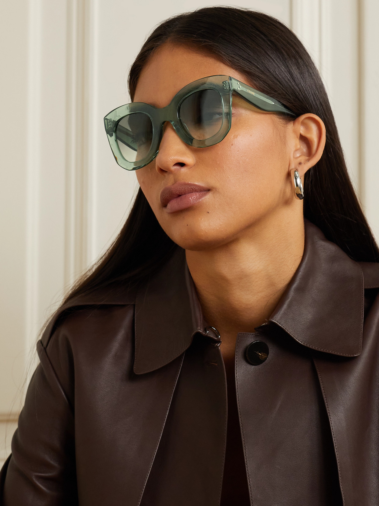 Celine Oversized Cat-eye Acetate Sunglasses In Green