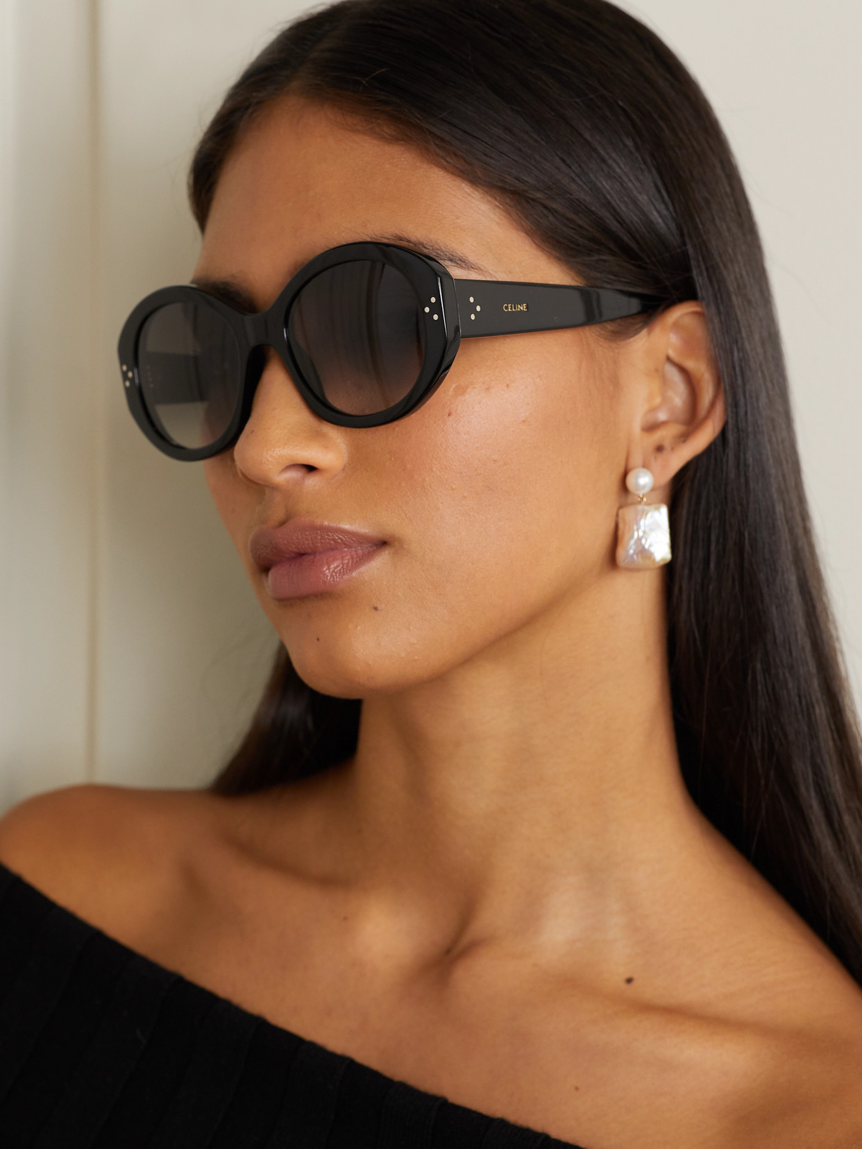 Celine Oversized Round-frame Acetate Sunglasses In Black