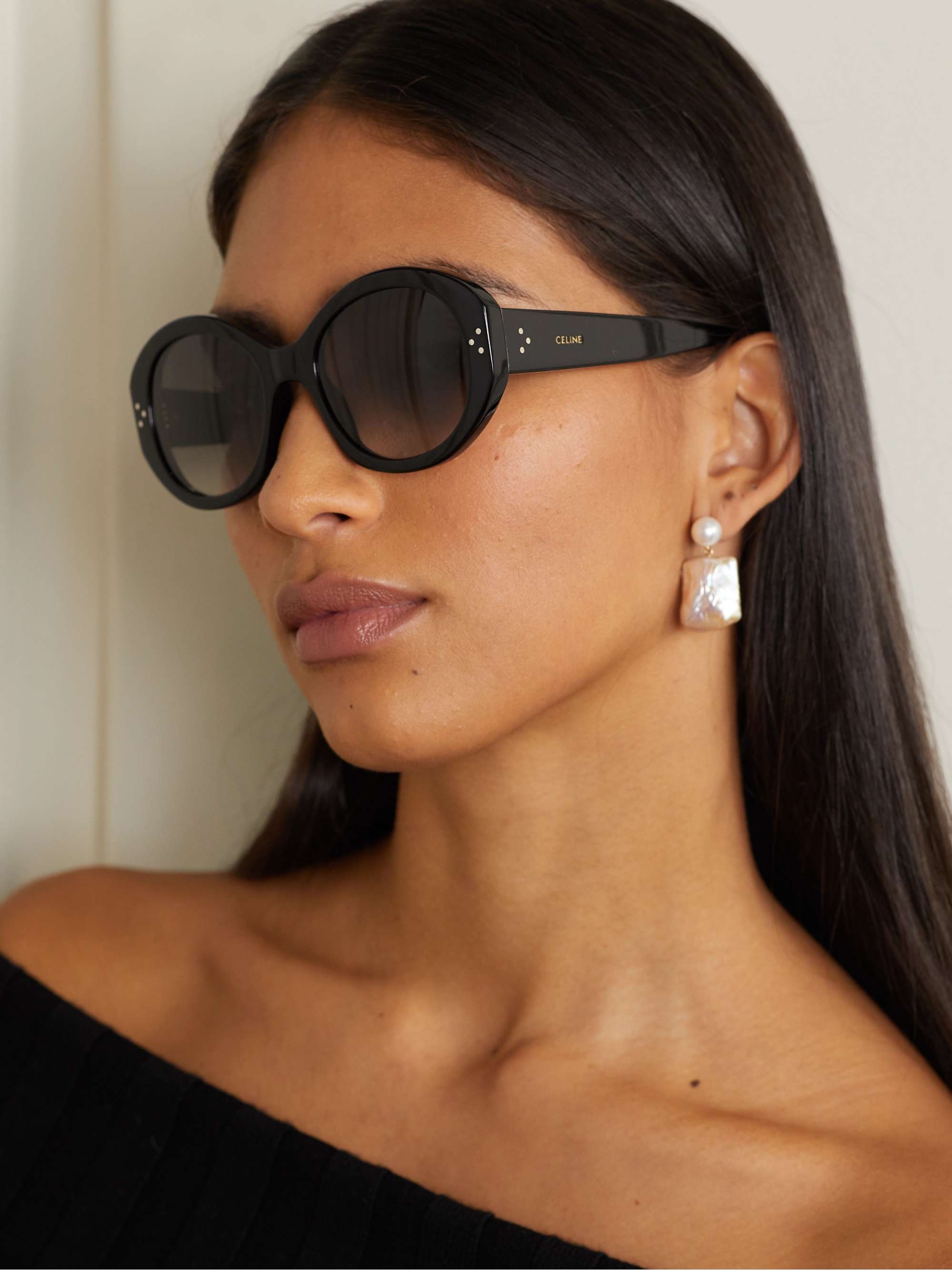 CELINE EYEWEAR Oversized round-frame tortoiseshell acetate sunglasses