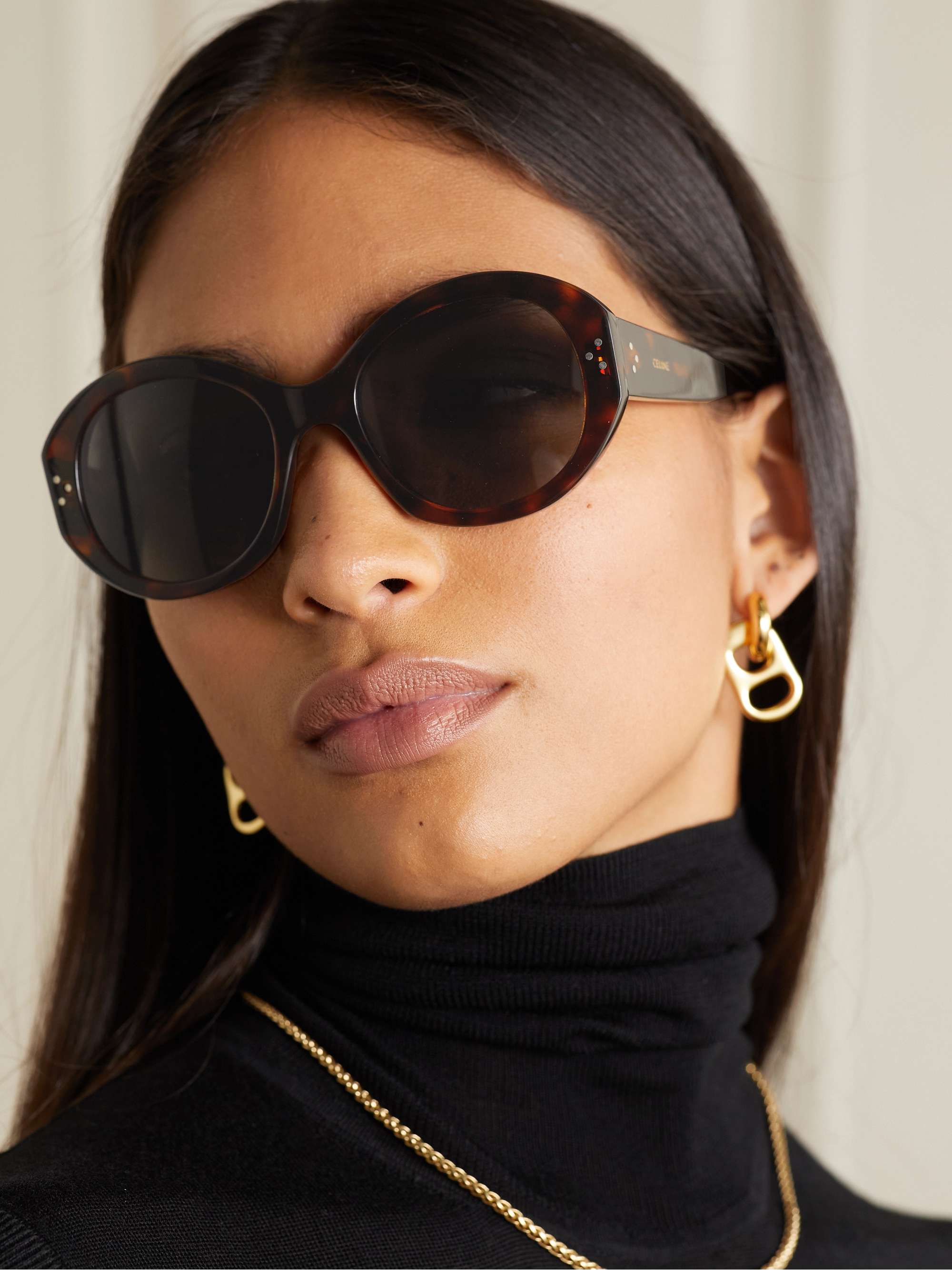 CELINE EYEWEAR Oversized round-frame tortoiseshell acetate sunglasses