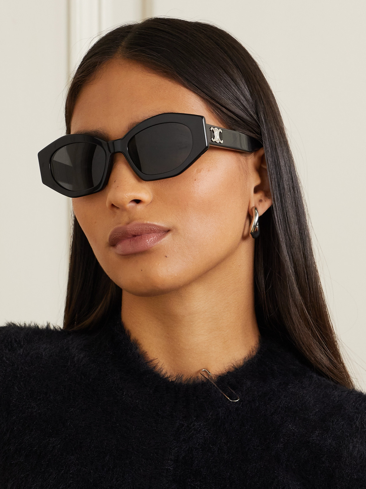 Shop Celine Triomphe Cat-eye Acetate Sunglasses In Black