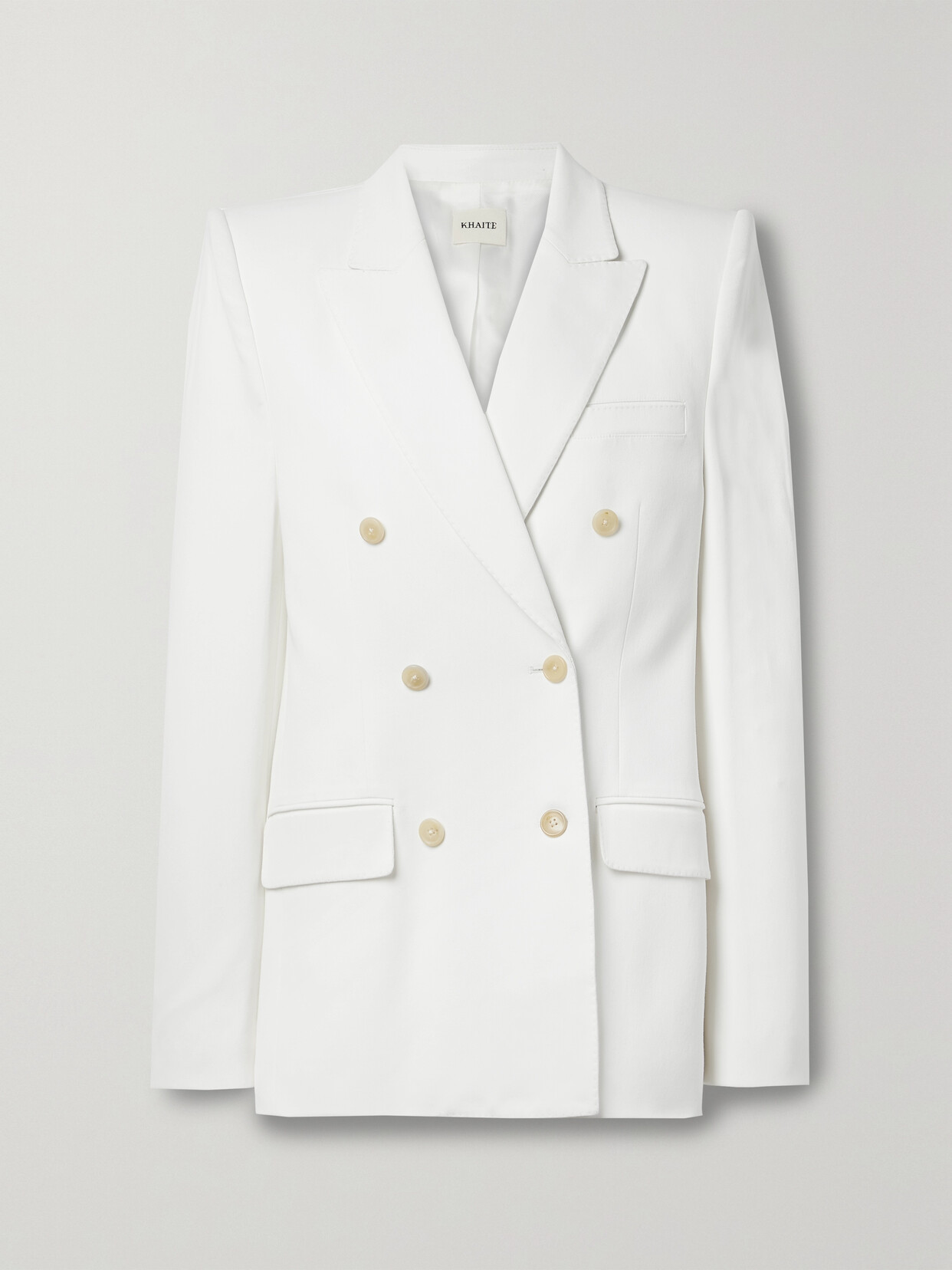 Shop Khaite Nathan Double-breasted Twill Blazer In Ivory