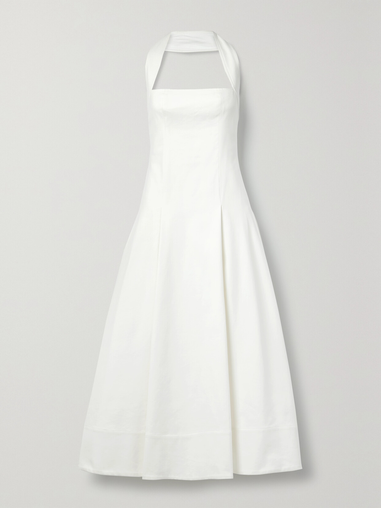 Khaite Lalita Pleated Cotton-blend Twill Halterneck Midi Dress In White