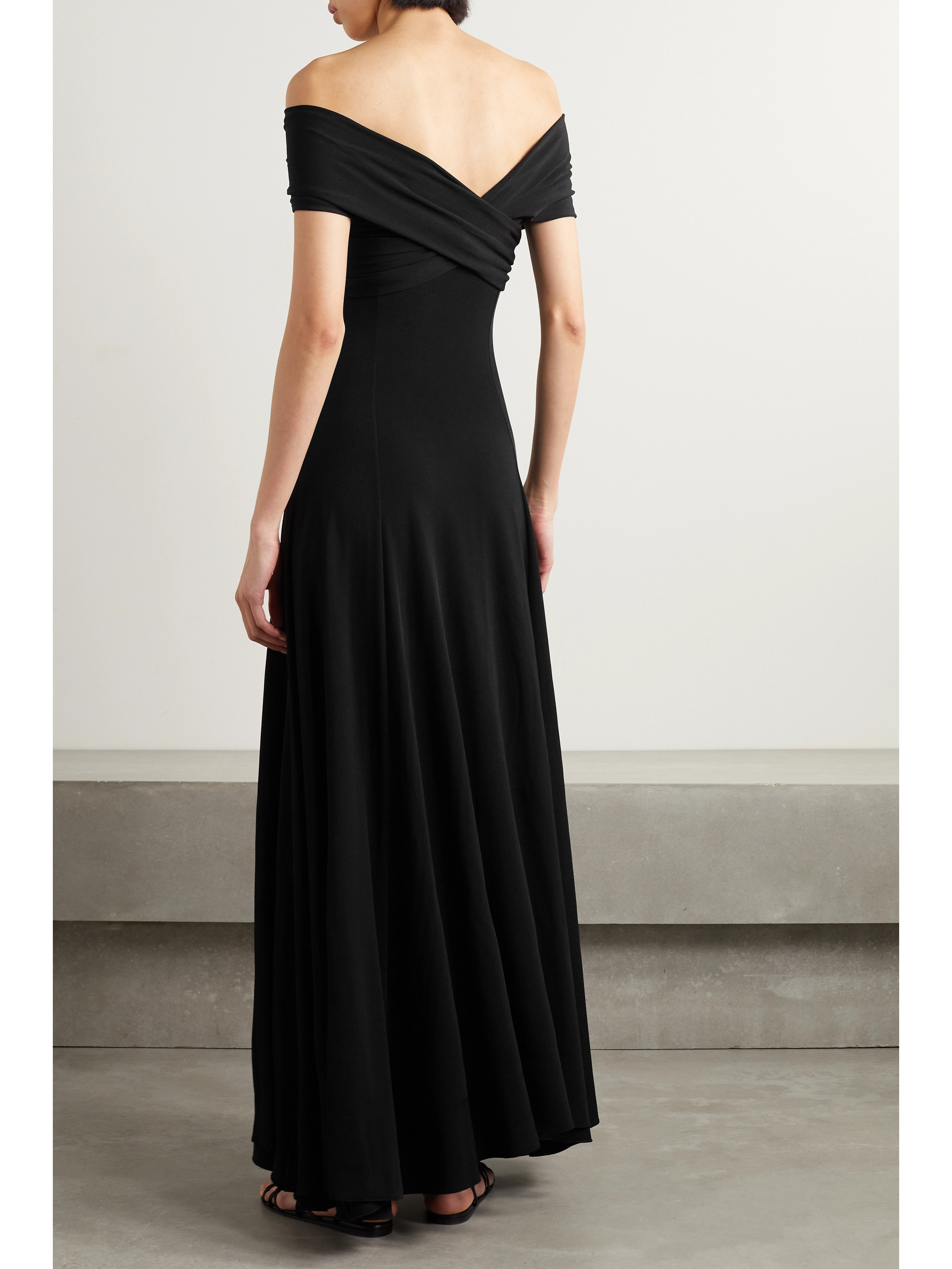 KHAITE Bruna off-the-shoulder gathered stretch-jersey maxi dress