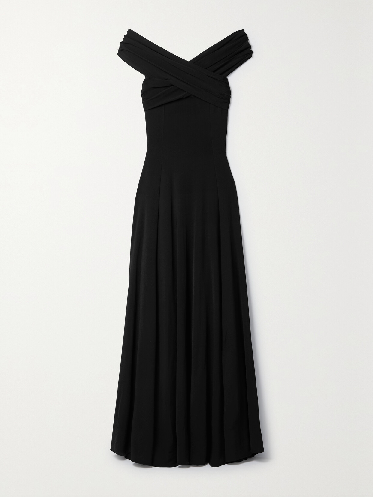 Shop Khaite Bruna Off-the-shoulder Gathered Stretch-jersey Maxi Dress In Black