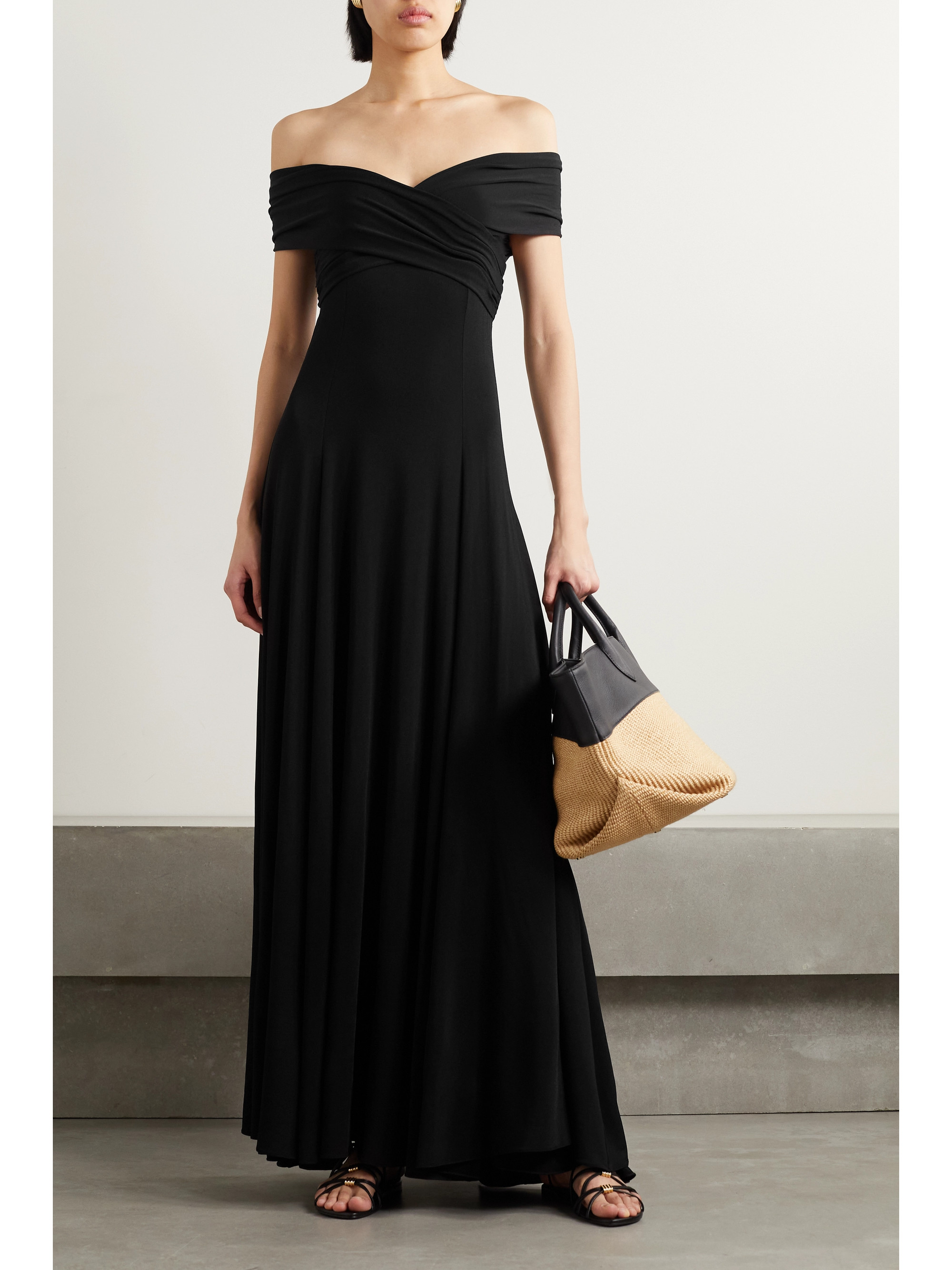 KHAITE Bruna off-the-shoulder gathered stretch-jersey maxi dress