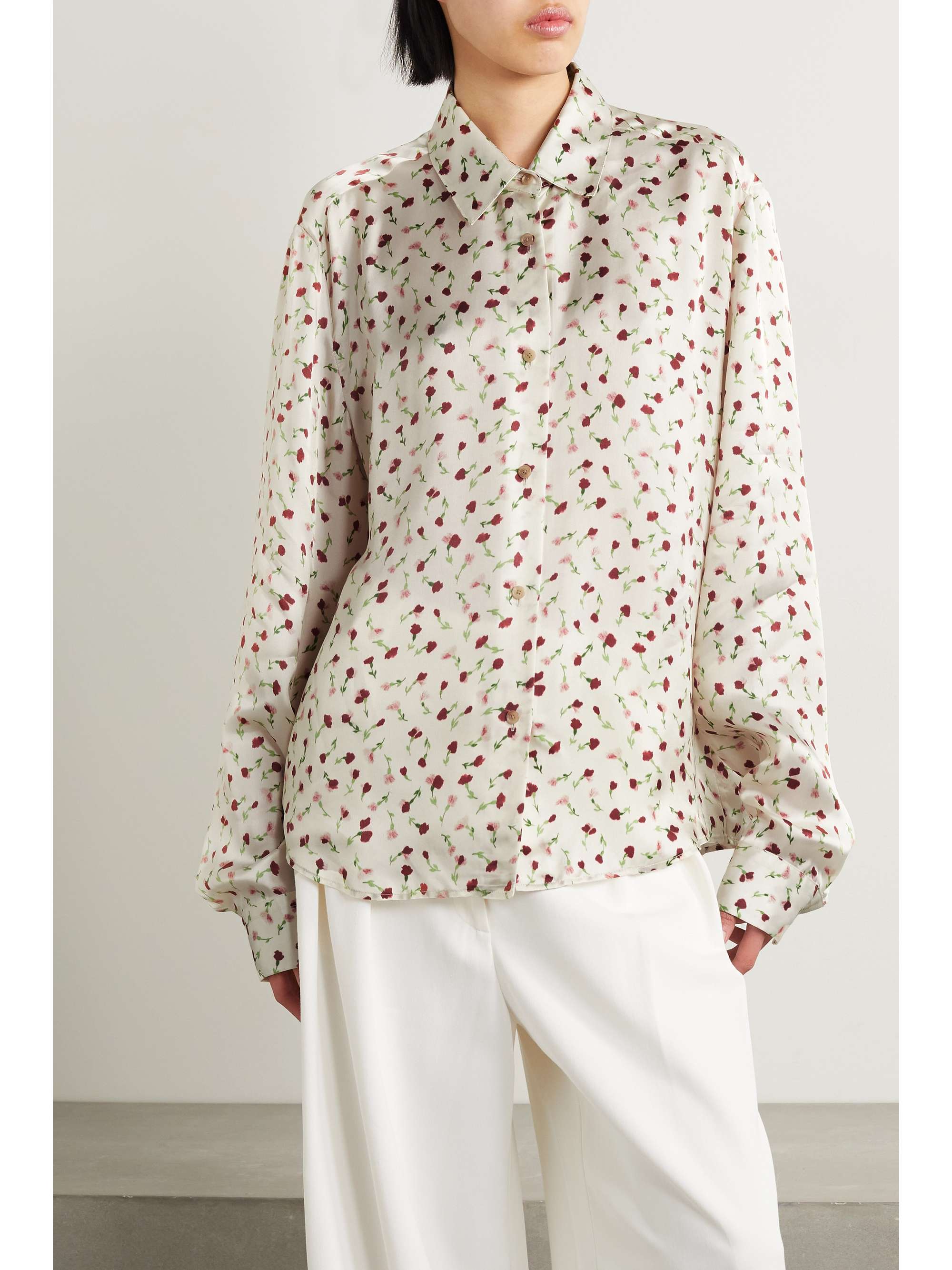 KHAITE Argo floral-print satin shirt