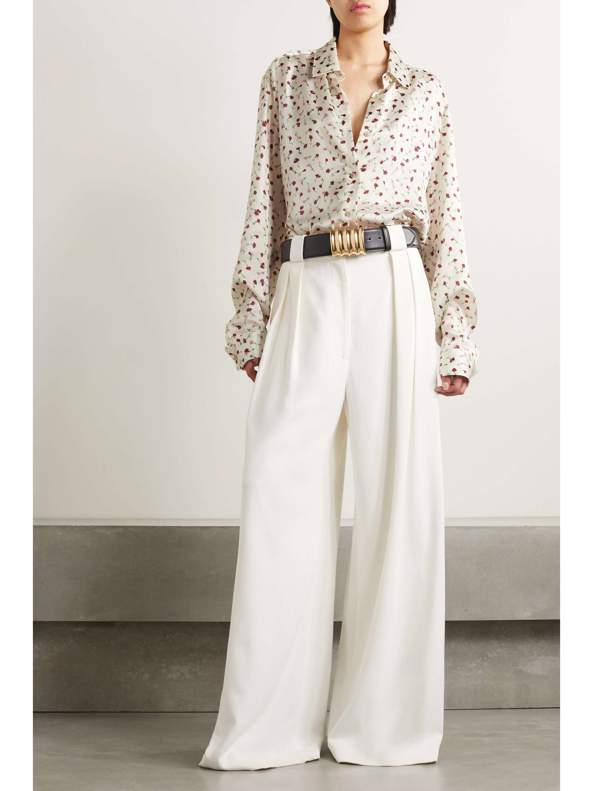 KHAITE Argo floral-print satin shirt