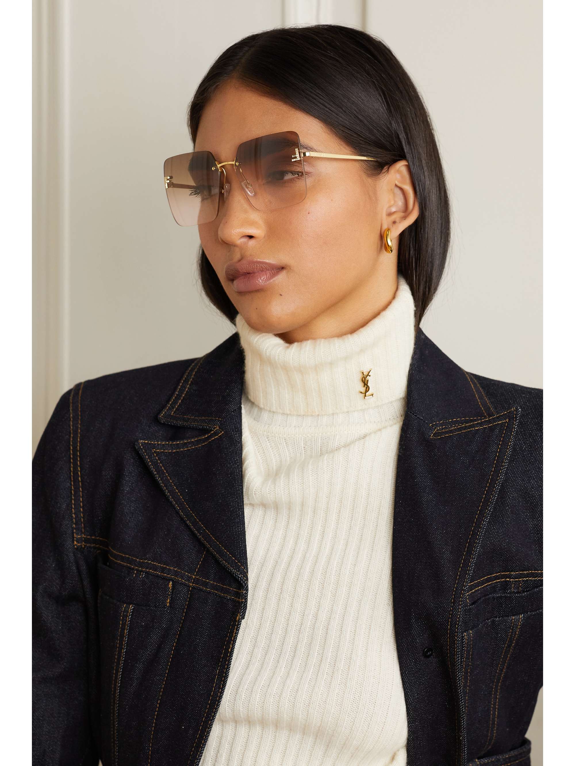 FENDI EYEWEAR Fendi First oversized square-frame gold-tone sunglasses ...