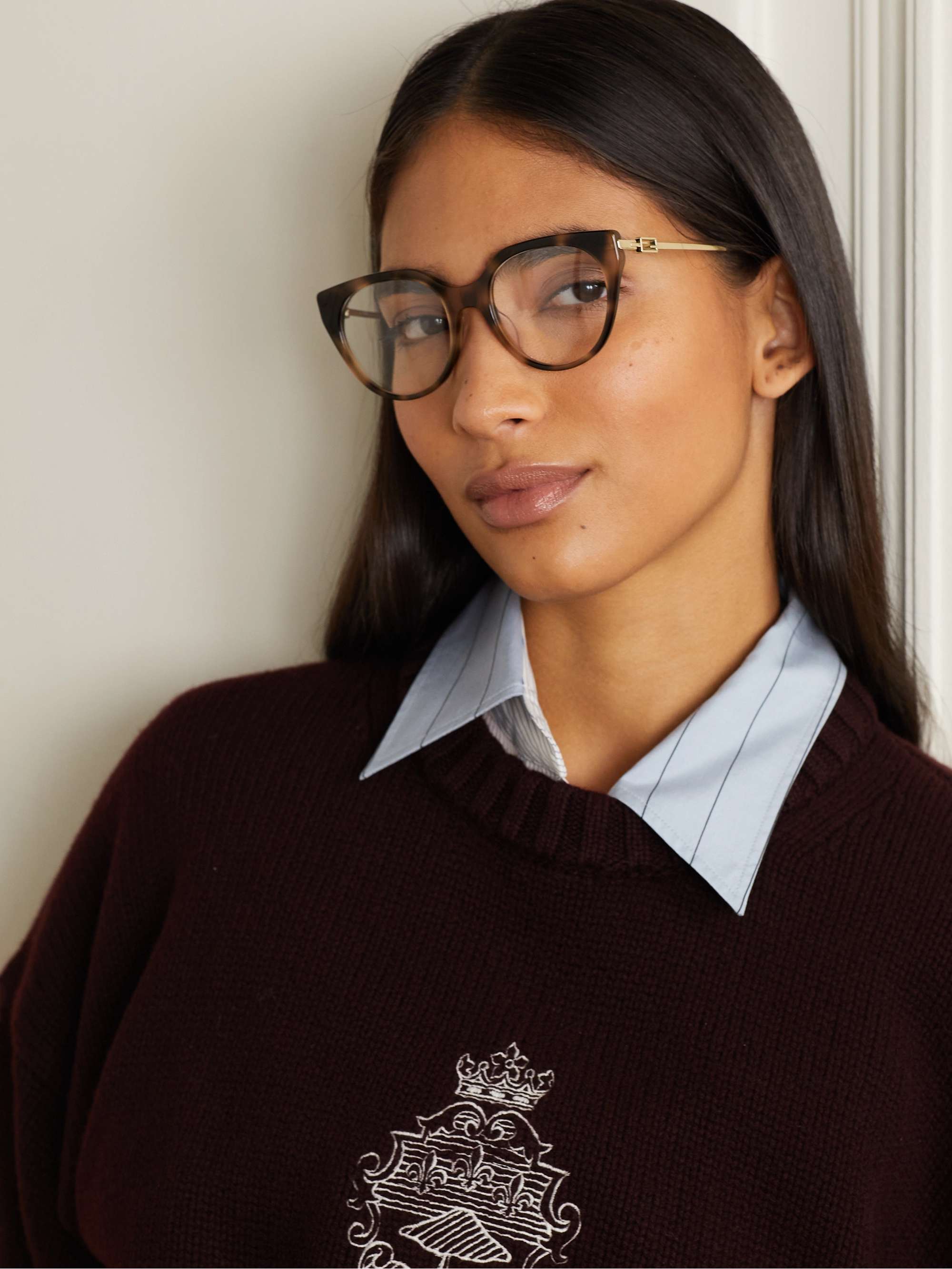 FENDI EYEWEAR Cat-eye tortoiseshell acetate and gold-tone optical glasses