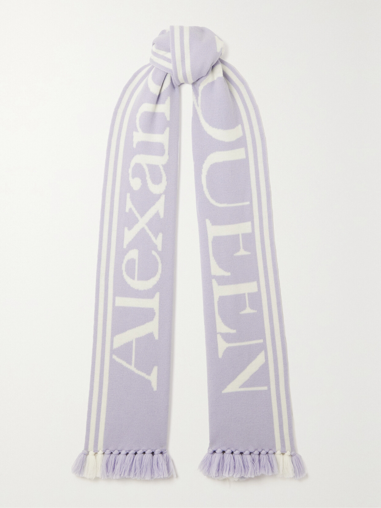 Alexander McQueen - Fringed Striped Logo-jacquard Wool Scarf - Purple