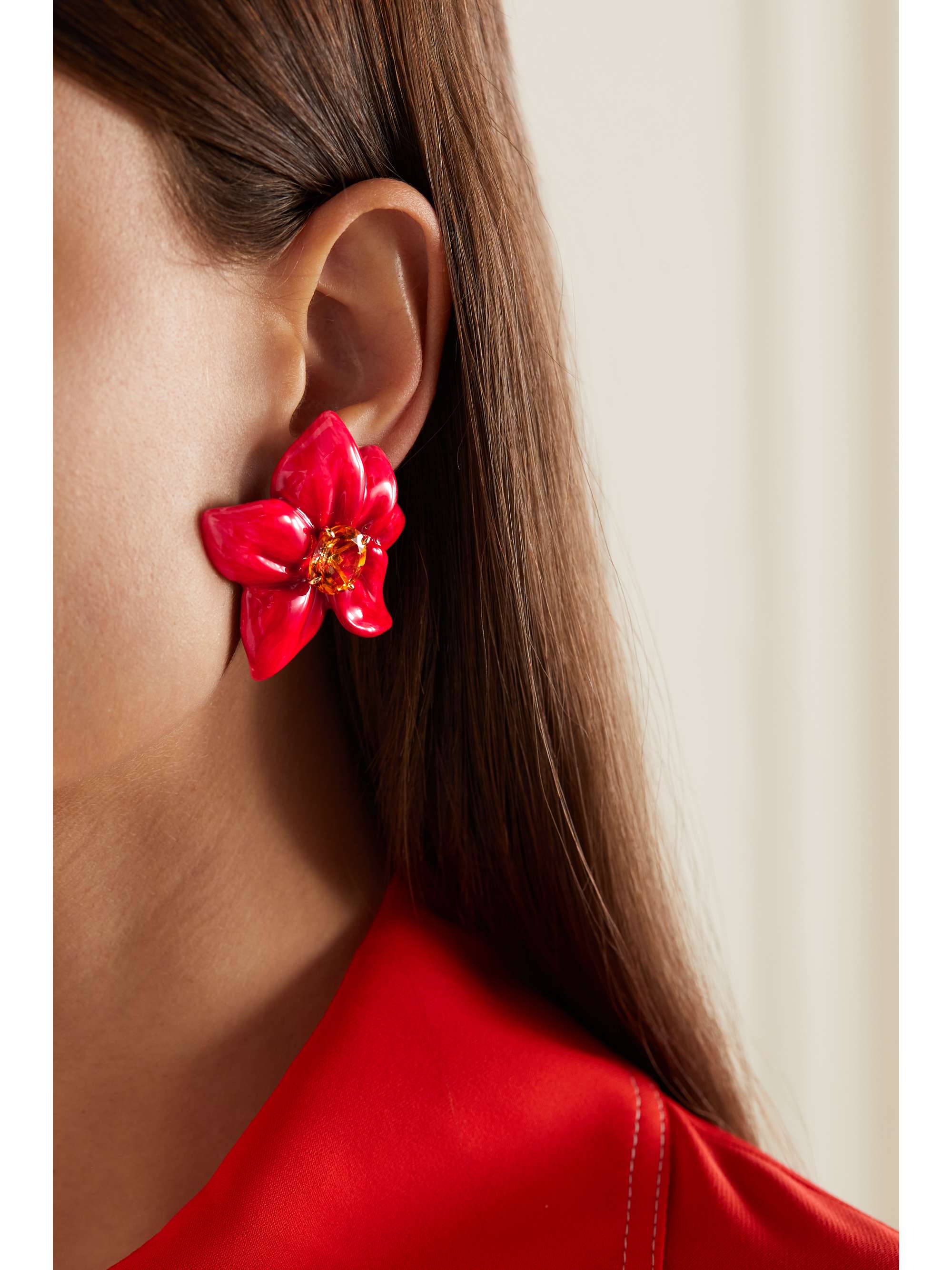 SABBADINI 18-karat gold and aluminum, enamel and citrine clip earrings