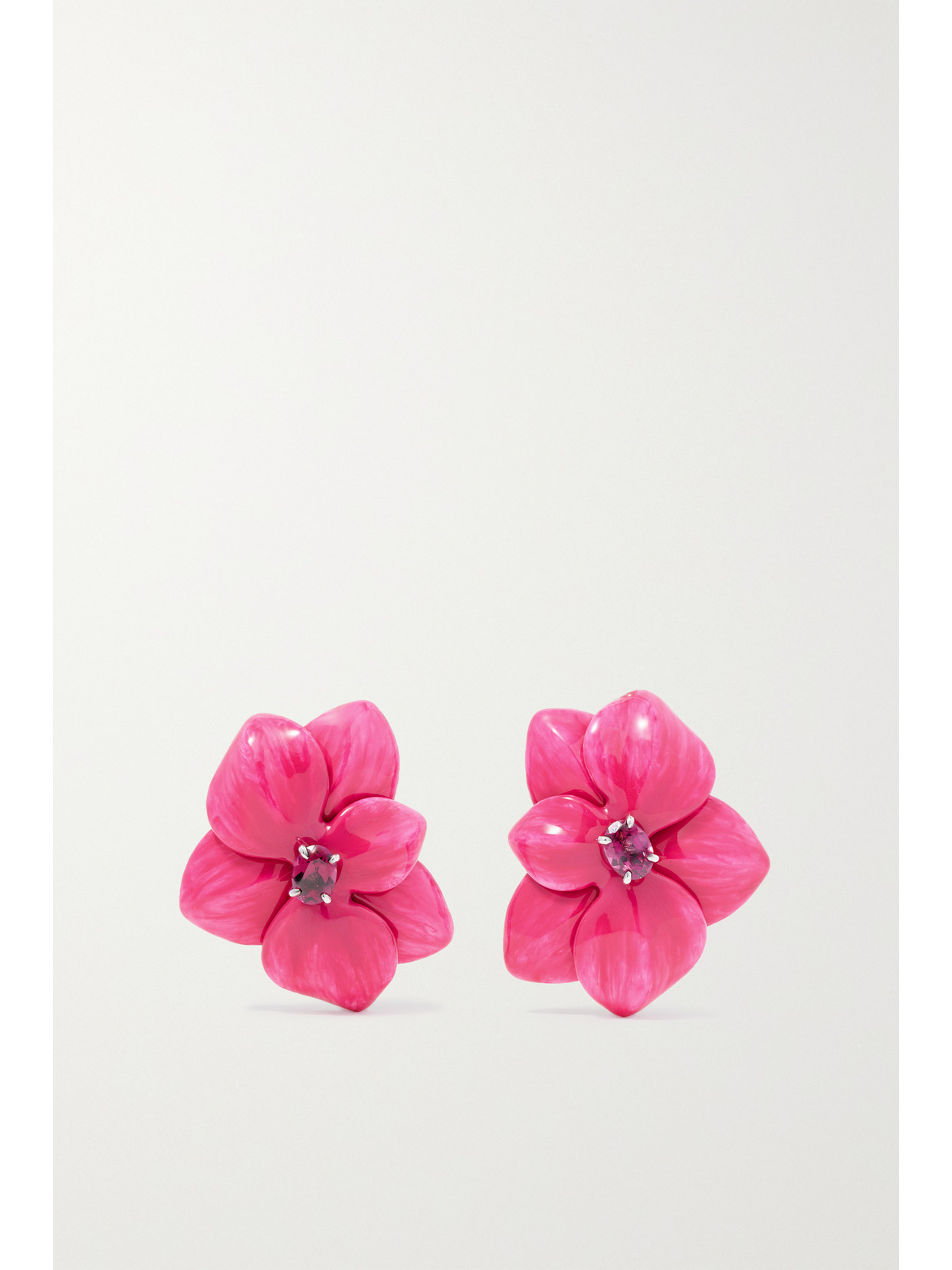 Sabbadini - 18-karat White Gold And Aluminum, Enamel And Rhodolite Clip Earrings - Pink