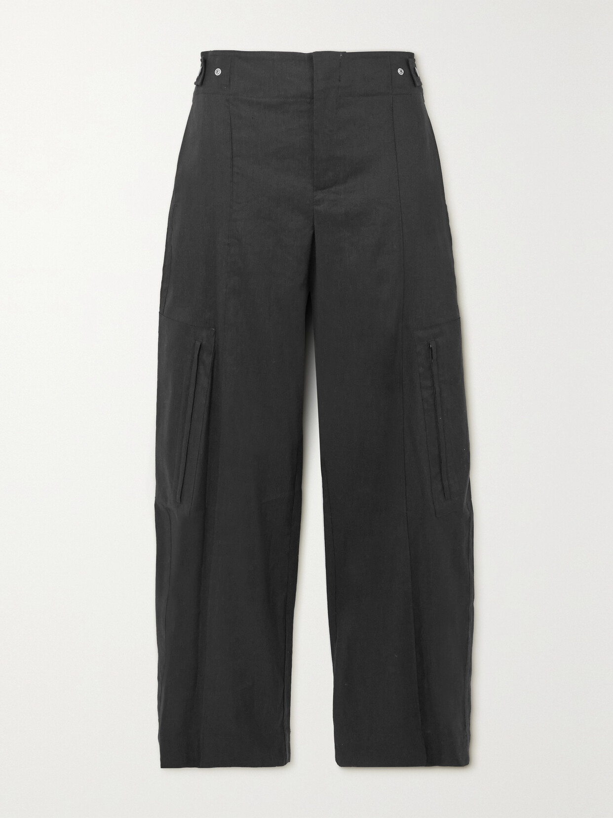 Vince Pleated Linen-blend Straight-leg Cargo Pants - Black