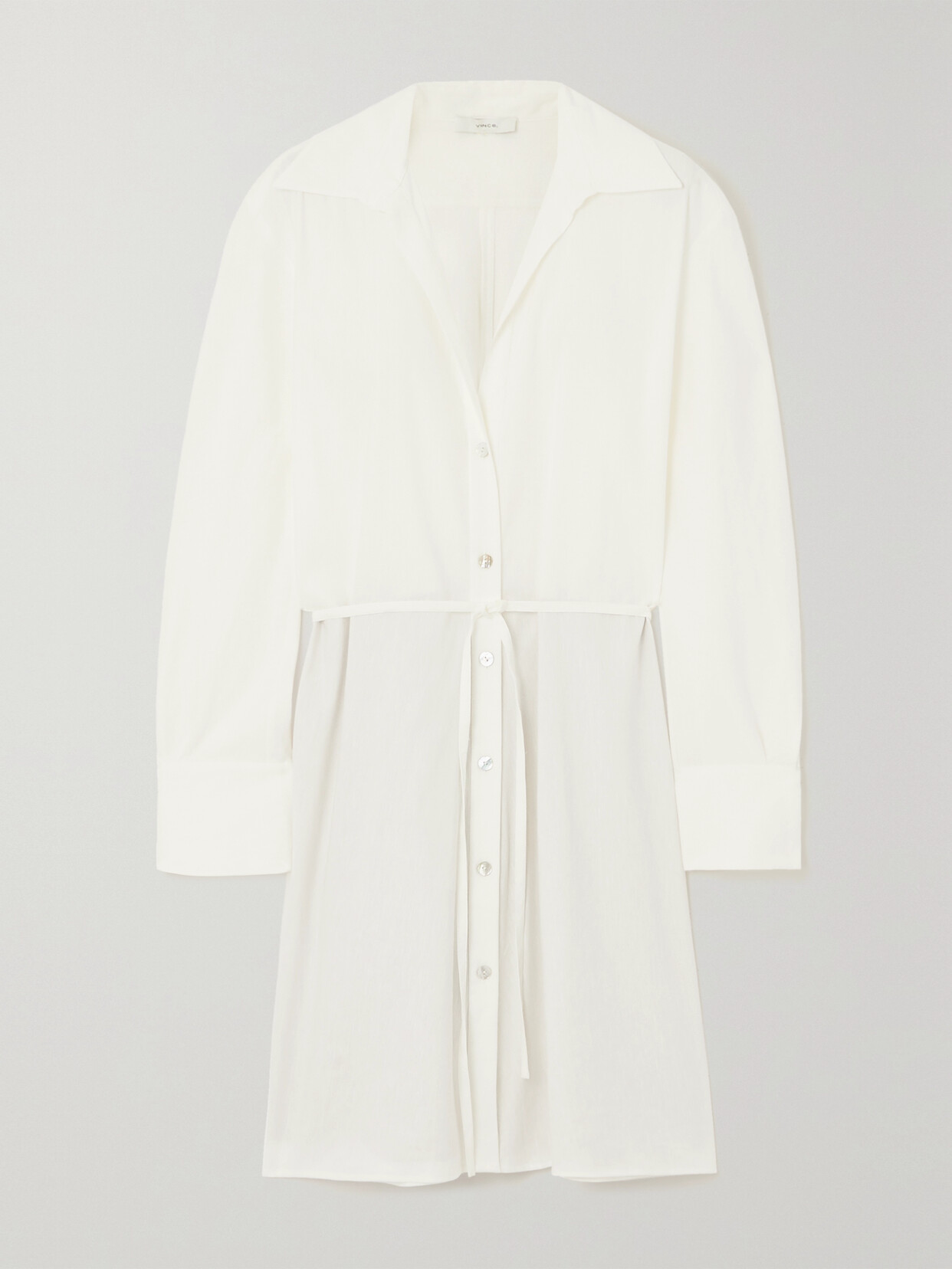 Vince - Tie-detailed Linen-blend Mini Shirt Dress - White