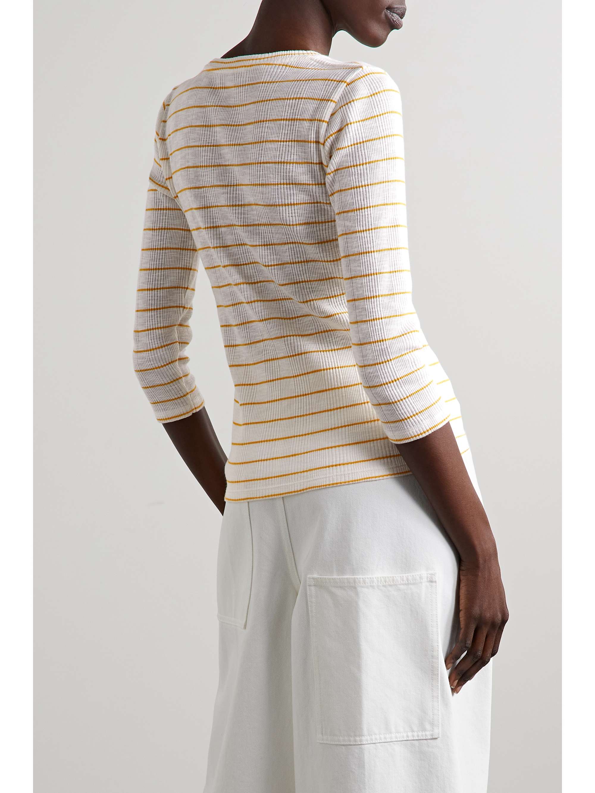 VINCE Striped ribbed cotton-jersey top