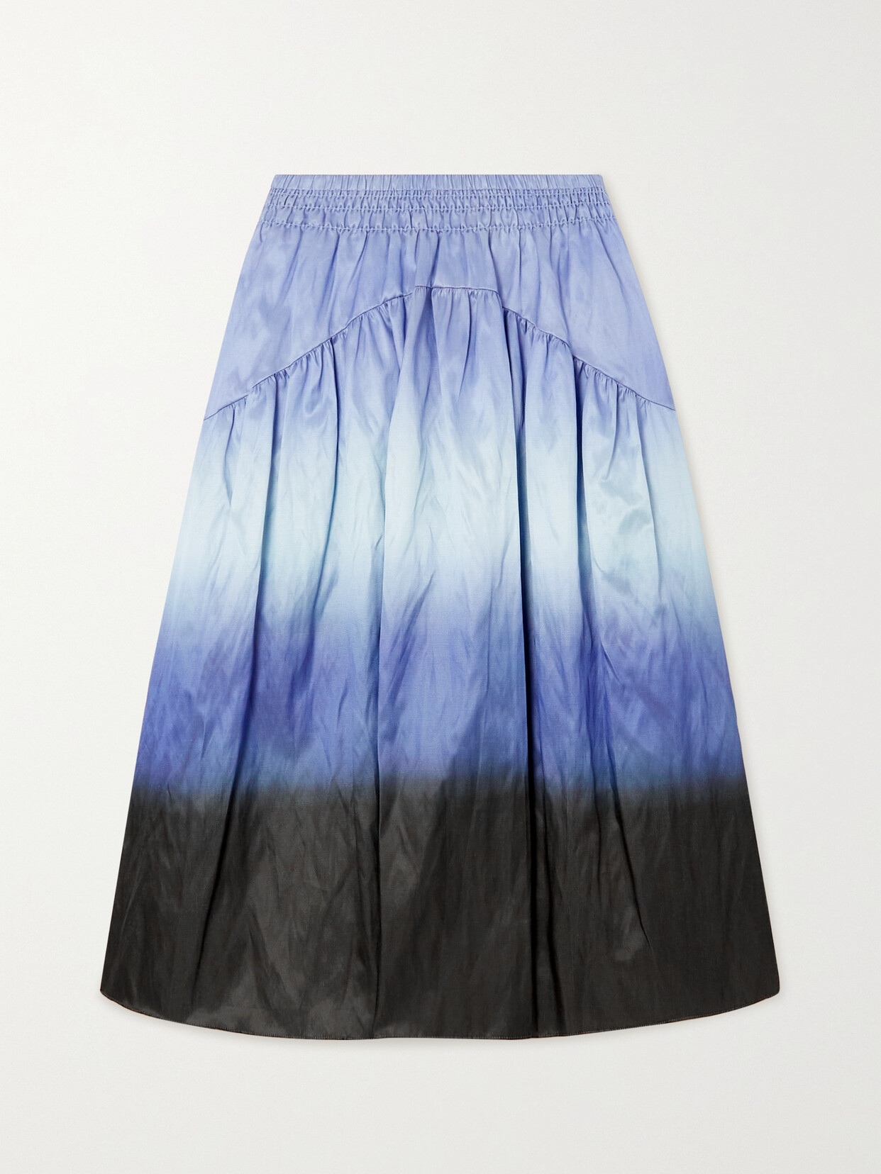 Vince Gathered Ombré Cotton-blend Midi Skirt In Blue