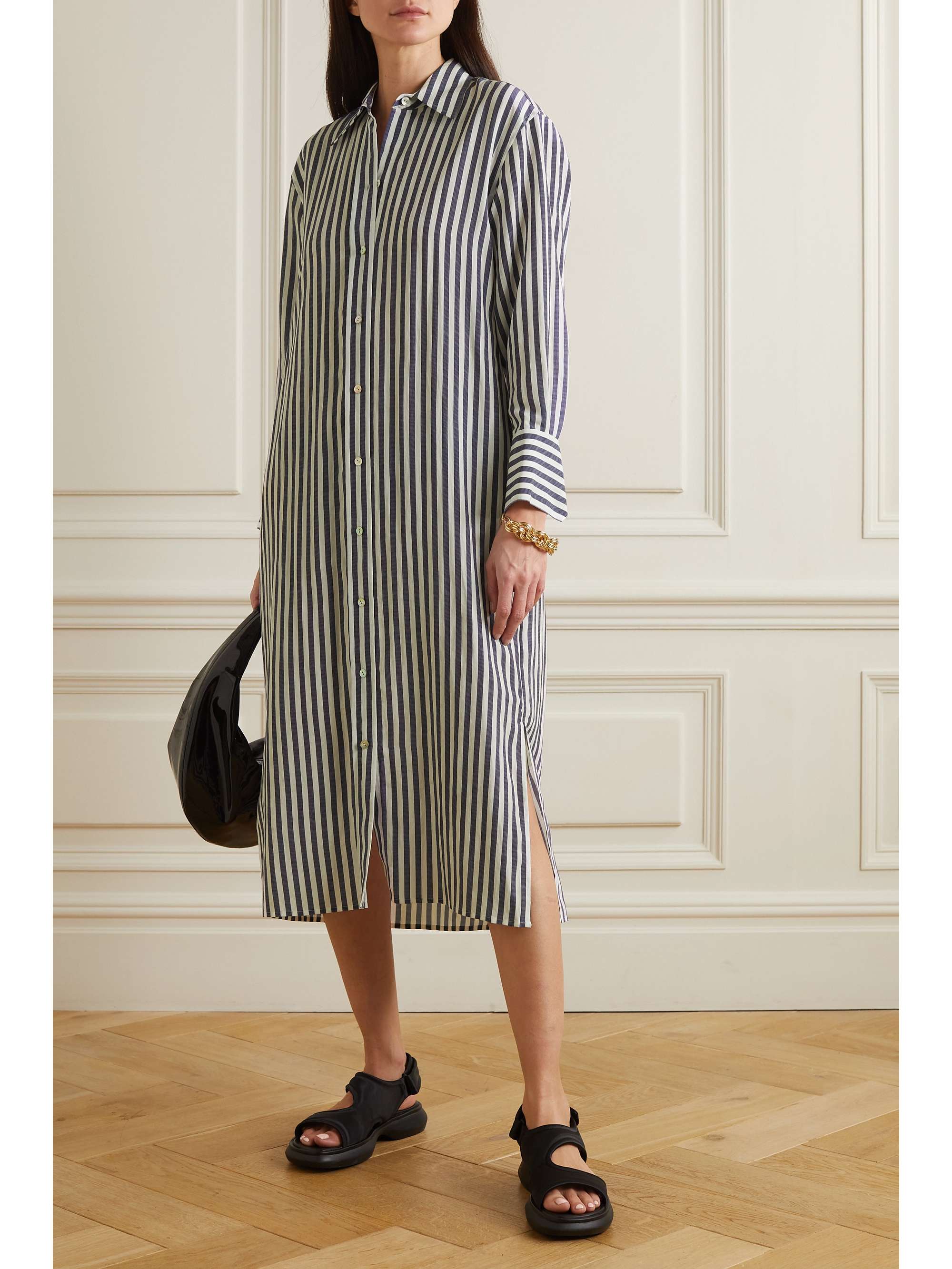 VINCE Belted striped TENCEL Lyocellblend midi shirt dress NETAPORTER