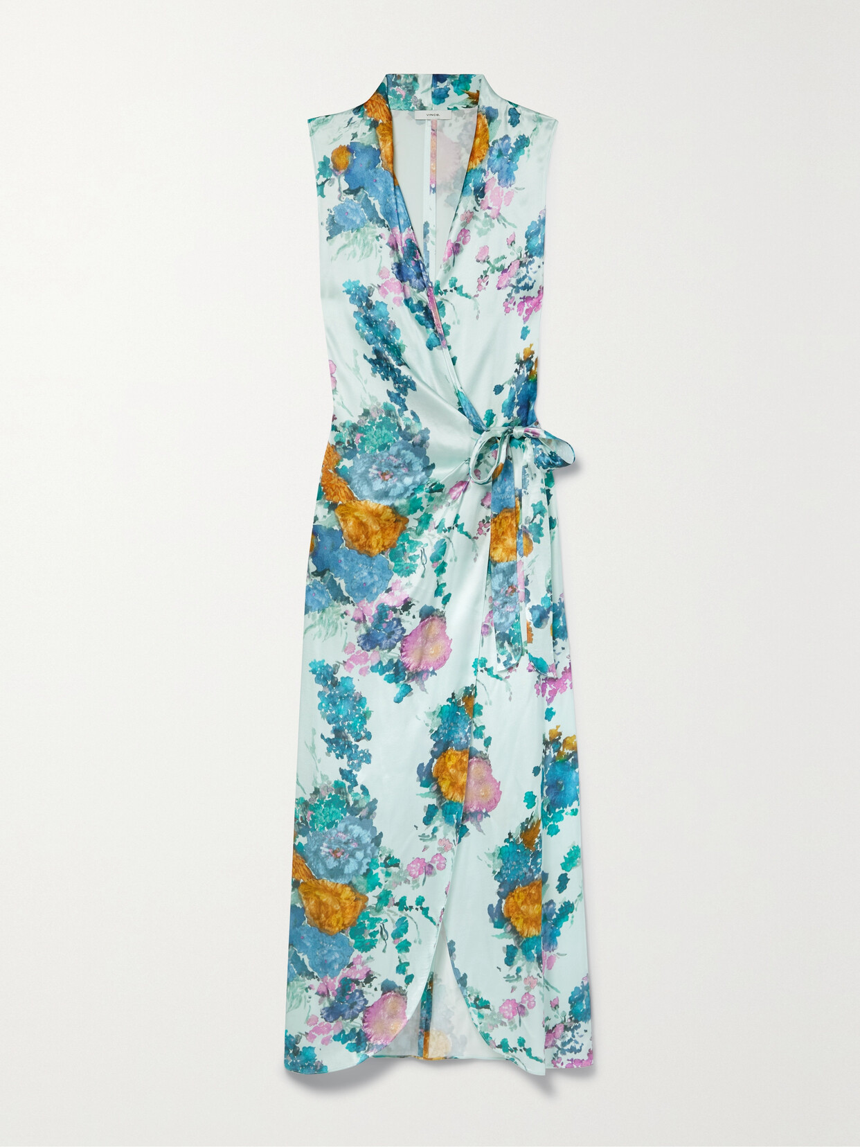 Vince - Floral-print Satin Maxi Wrap Dress - Blue