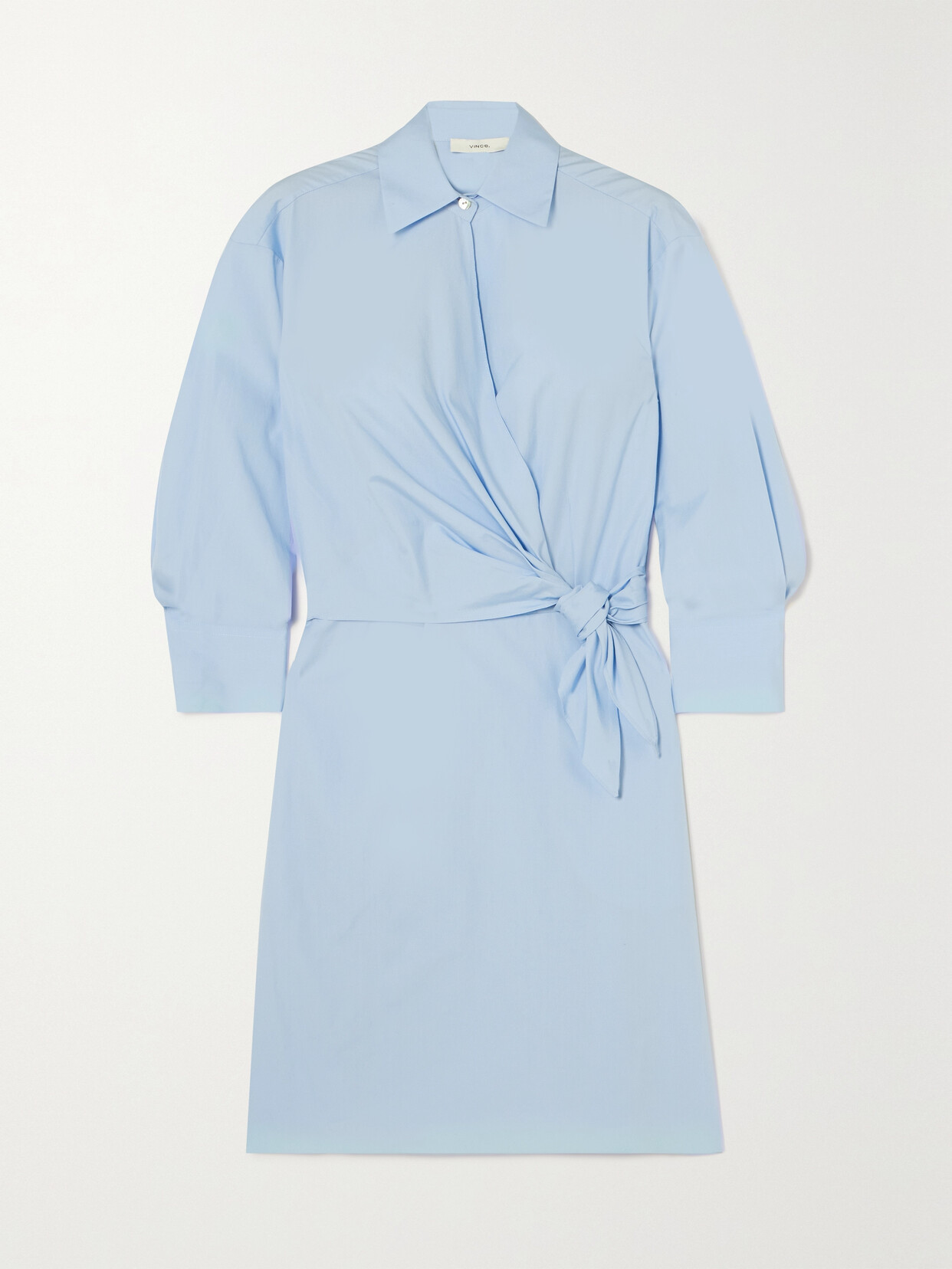 Vince Wrap-effect Knotted Cotton-poplin Shirt Dress - Blue