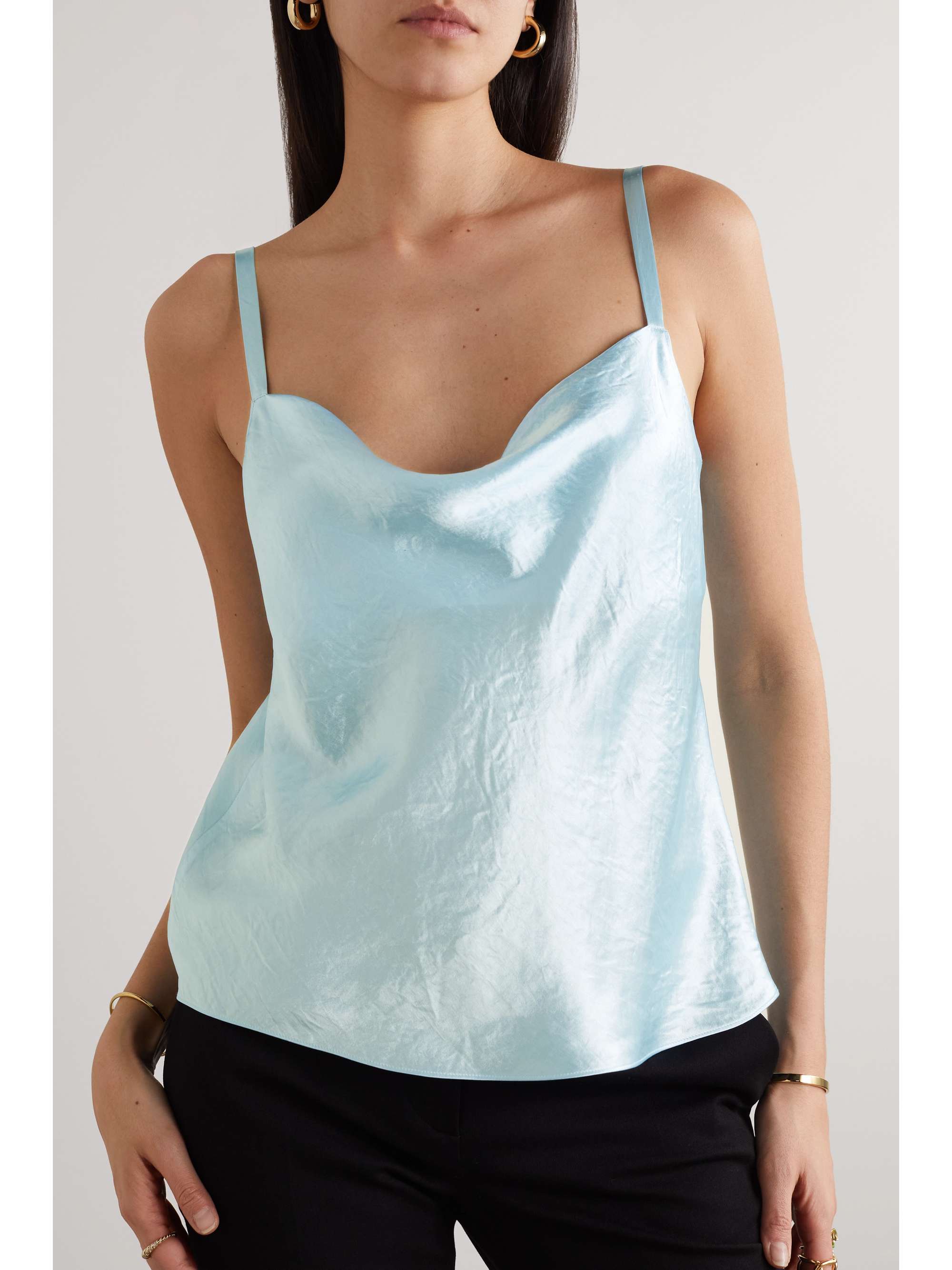 VINCE Draped crinkled-satin camisole