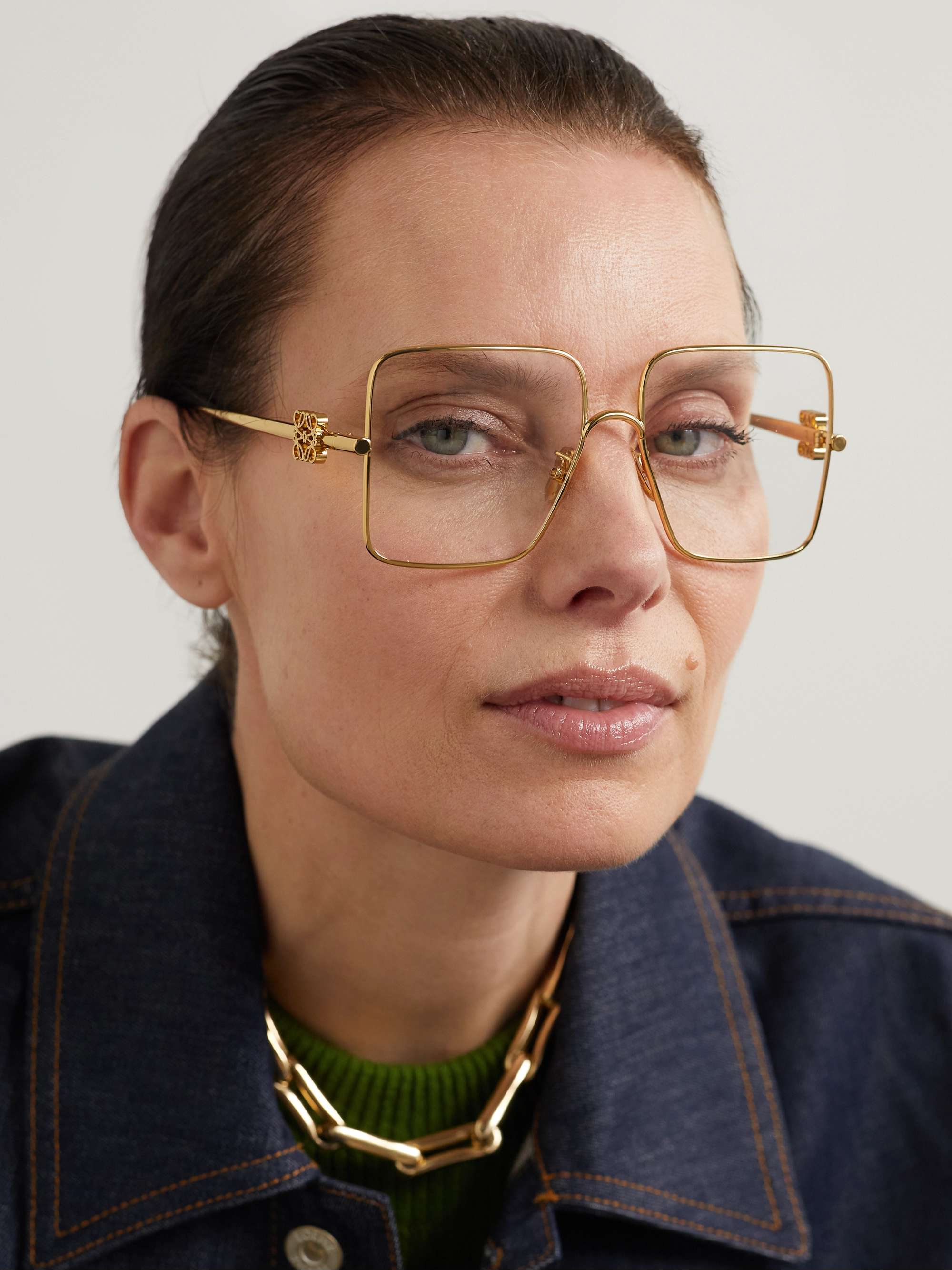 LOEWE EYEWEAR Oversized square-frame gold-tone optical glasses