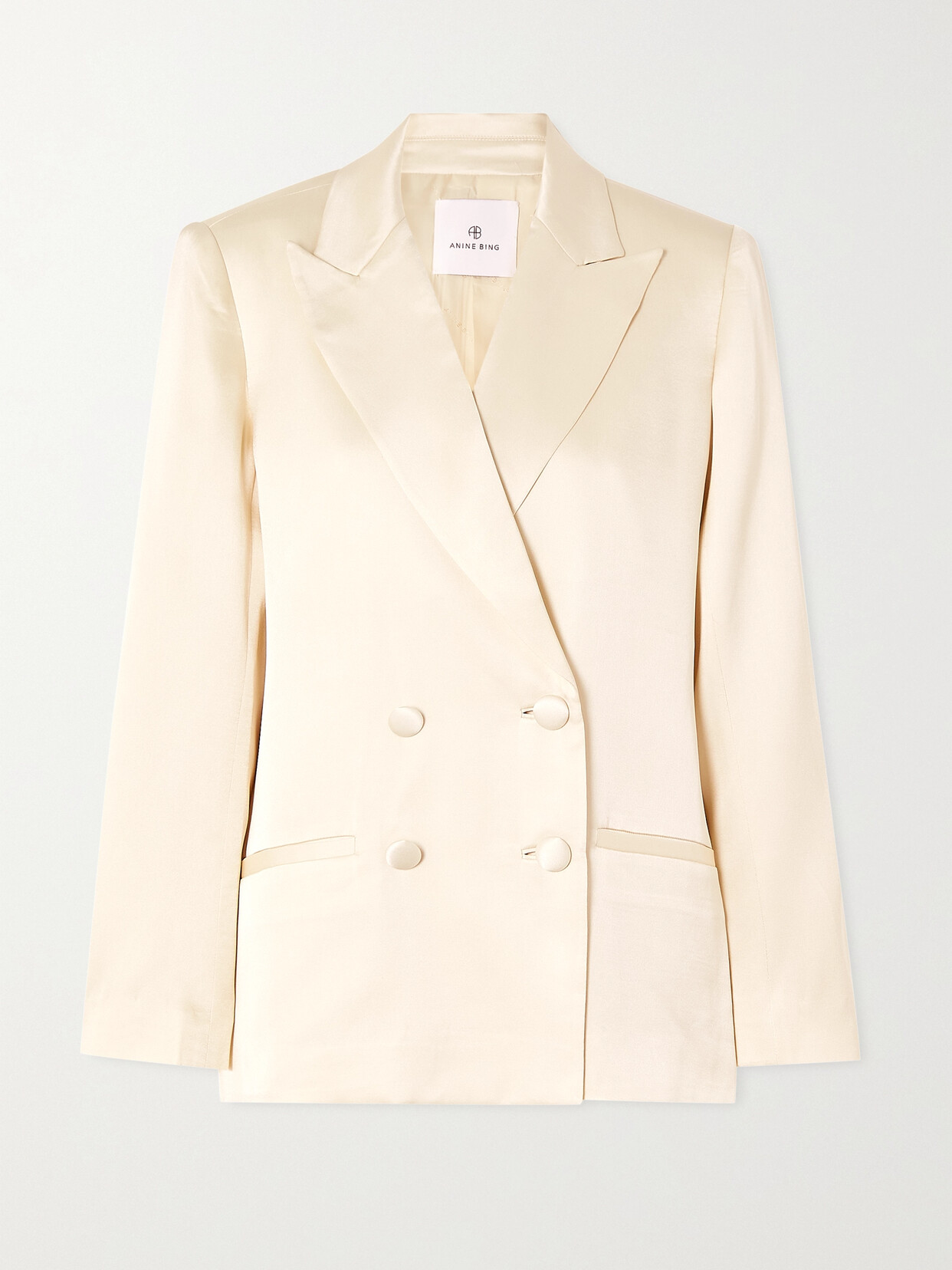 Anine Bing - Donne Double-breasted Silk-satin Blazer - Cream